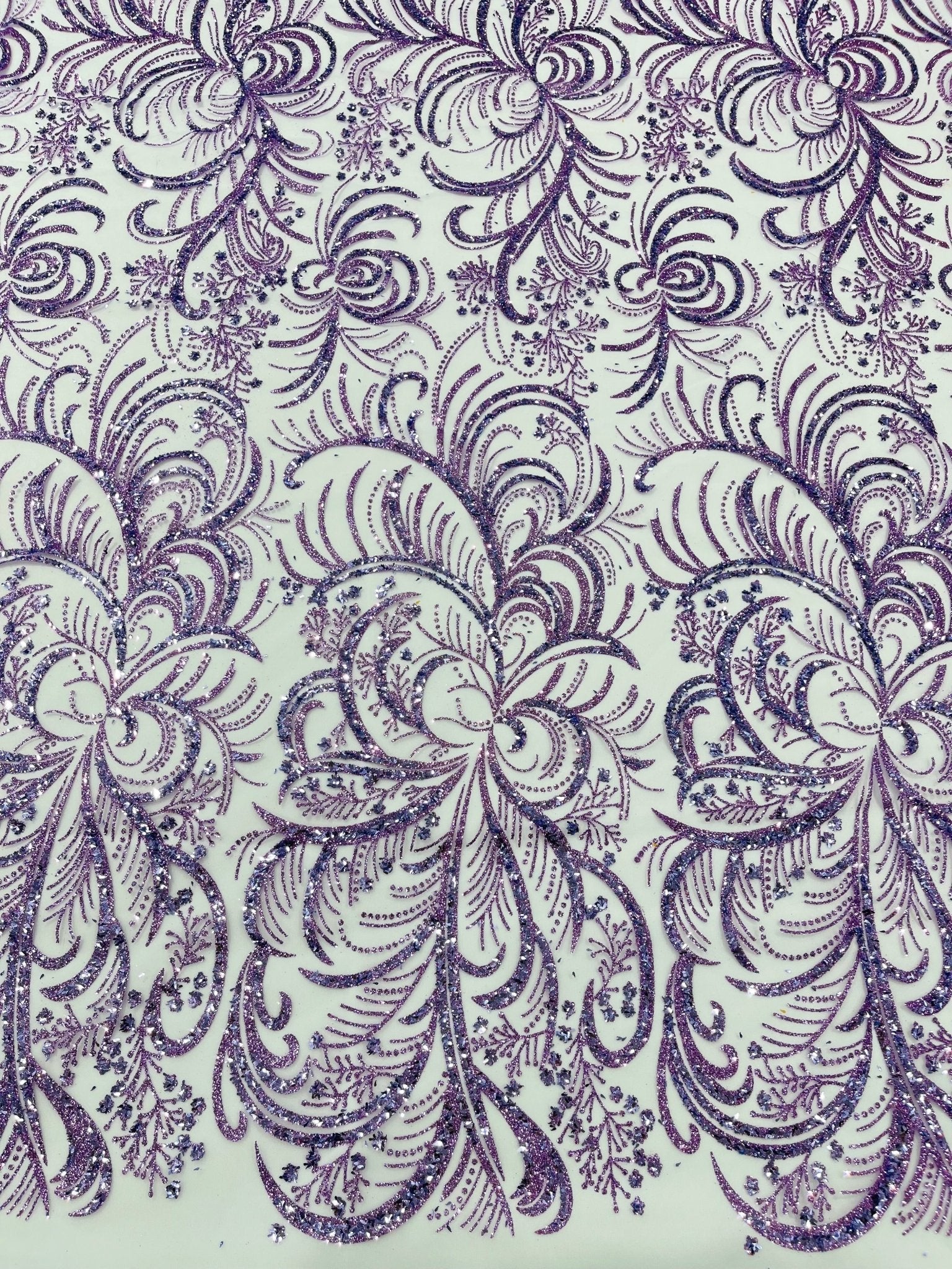 Palm Vine Glitter Design On A Mesh Lace 54" Wide| New Creations Fabric & Foam Inc. - New Creations Fabric & Foam Inc