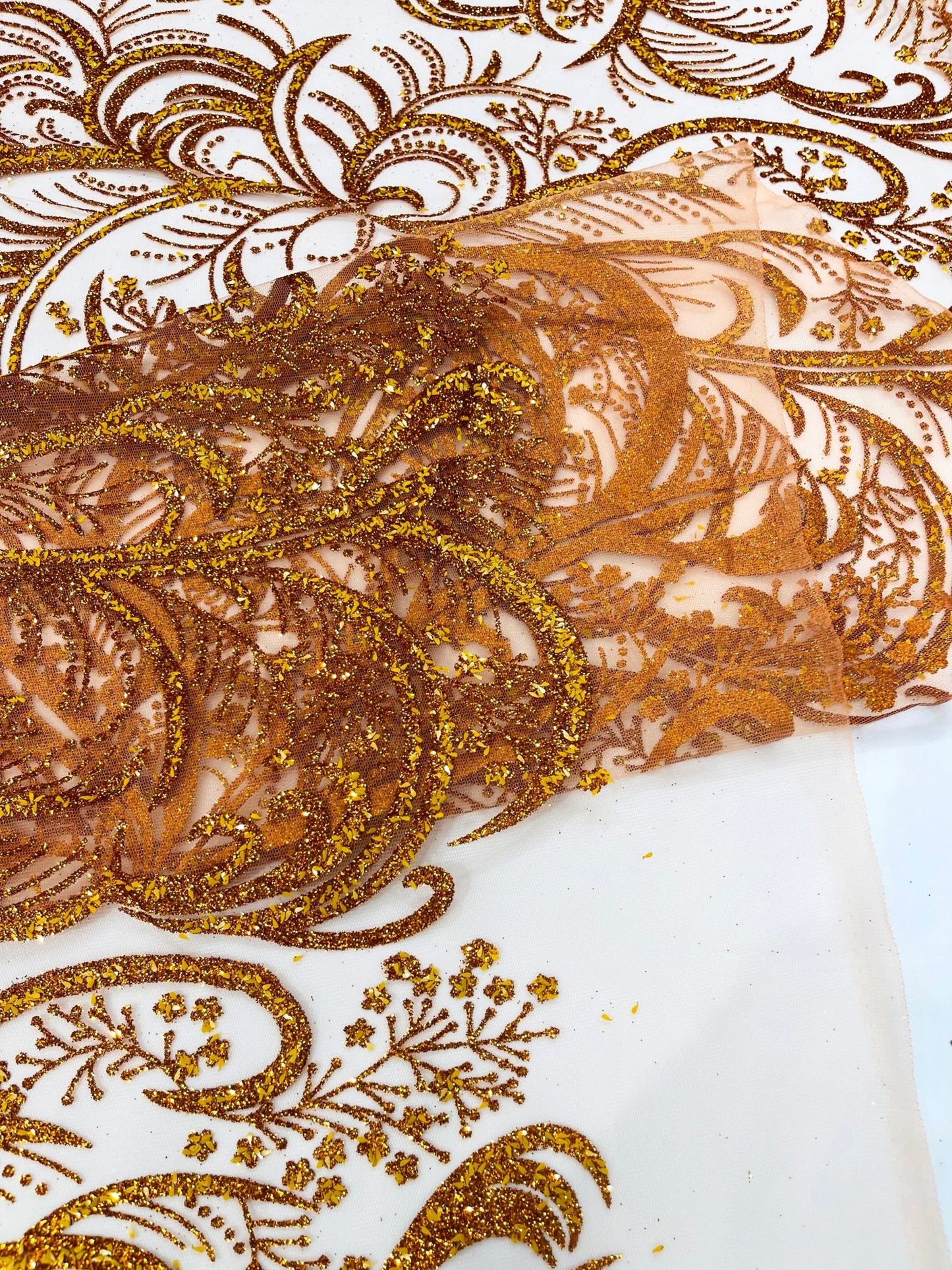 Palm Vine Glitter Design On A Mesh Lace 54" Wide| New Creations Fabric & Foam Inc. - New Creations Fabric & Foam Inc