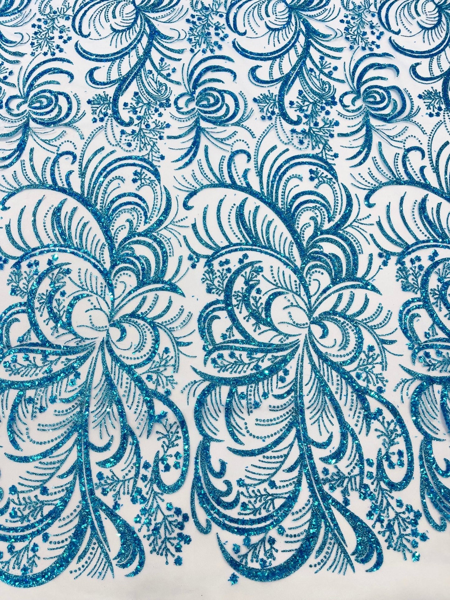Palm Vine Glitter Design On A Mesh Lace 54" Wide| New Creations Fabric & Foam Inc. - New Creations Fabric & Foam Inc