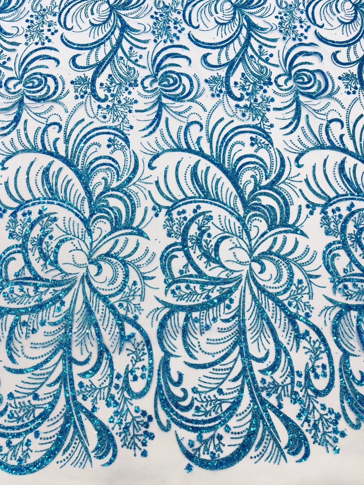 Palm Vine Glitter Design On A Mesh Lace 54" Wide| New Creations Fabric & Foam Inc. - New Creations Fabric & Foam Inc