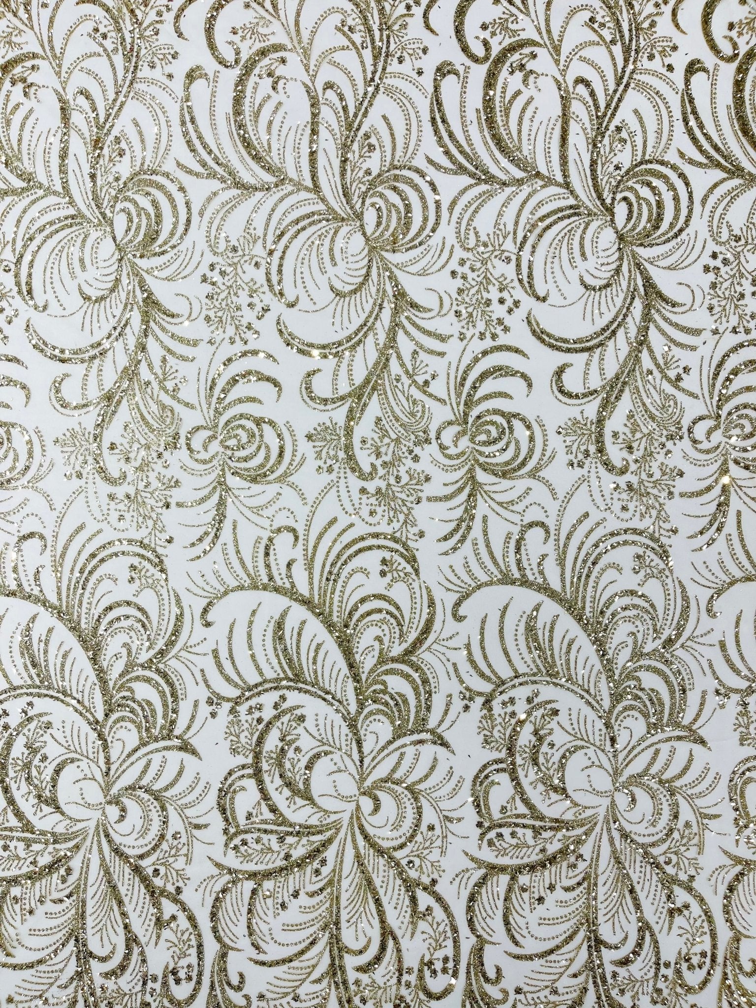 Palm Vine Glitter Design On A Mesh Lace 54" Wide| New Creations Fabric & Foam Inc. - New Creations Fabric & Foam Inc