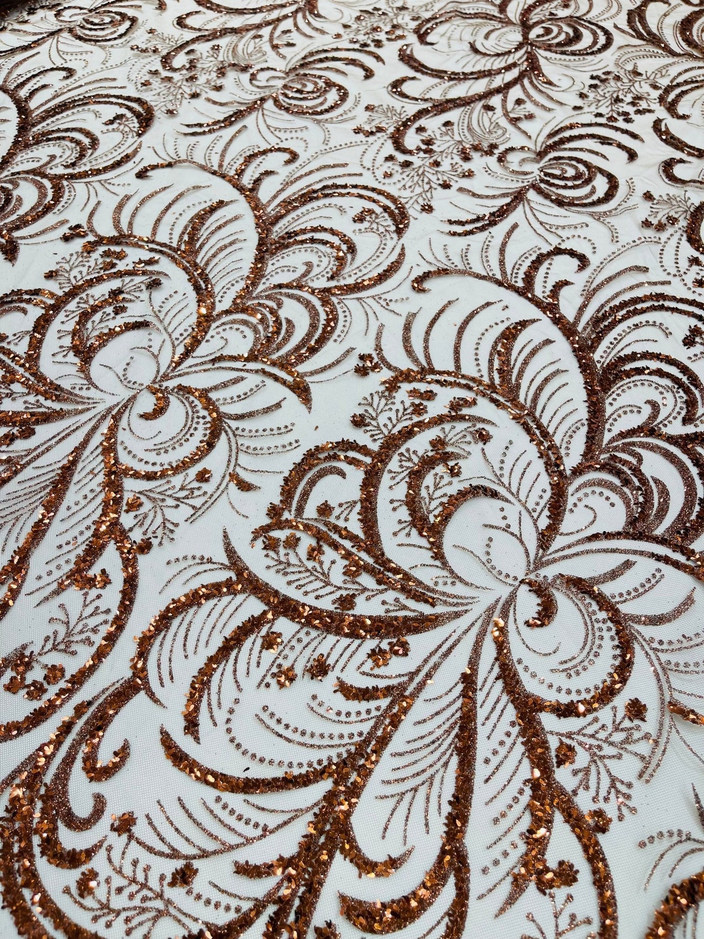 Palm Vine Glitter Design On A Mesh Lace 54" Wide| New Creations Fabric & Foam Inc. - New Creations Fabric & Foam Inc
