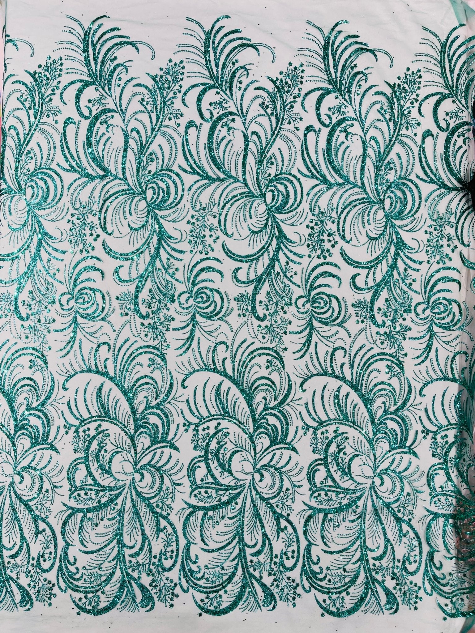 Palm Vine Glitter Design On A Mesh Lace 54" Wide| New Creations Fabric & Foam Inc. - New Creations Fabric & Foam Inc