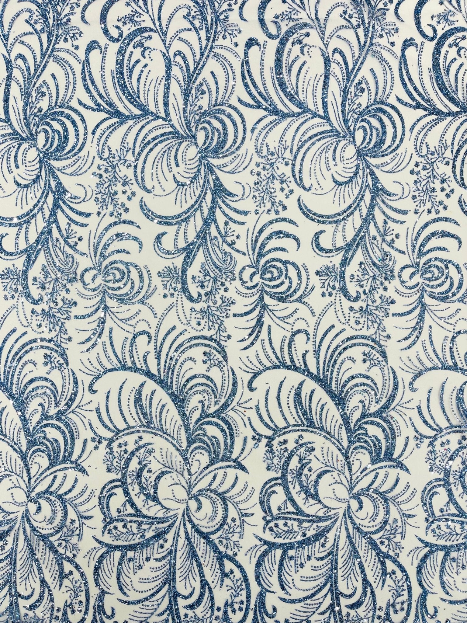 Palm Vine Glitter Design On A Mesh Lace 54" Wide| New Creations Fabric & Foam Inc. - New Creations Fabric & Foam Inc
