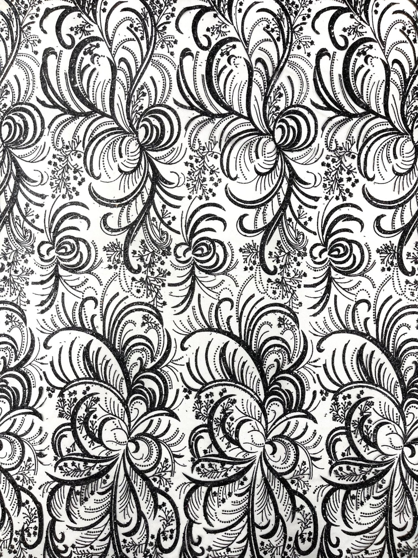 Palm Vine Glitter Design On A Mesh Lace 54" Wide| New Creations Fabric & Foam Inc. - New Creations Fabric & Foam Inc