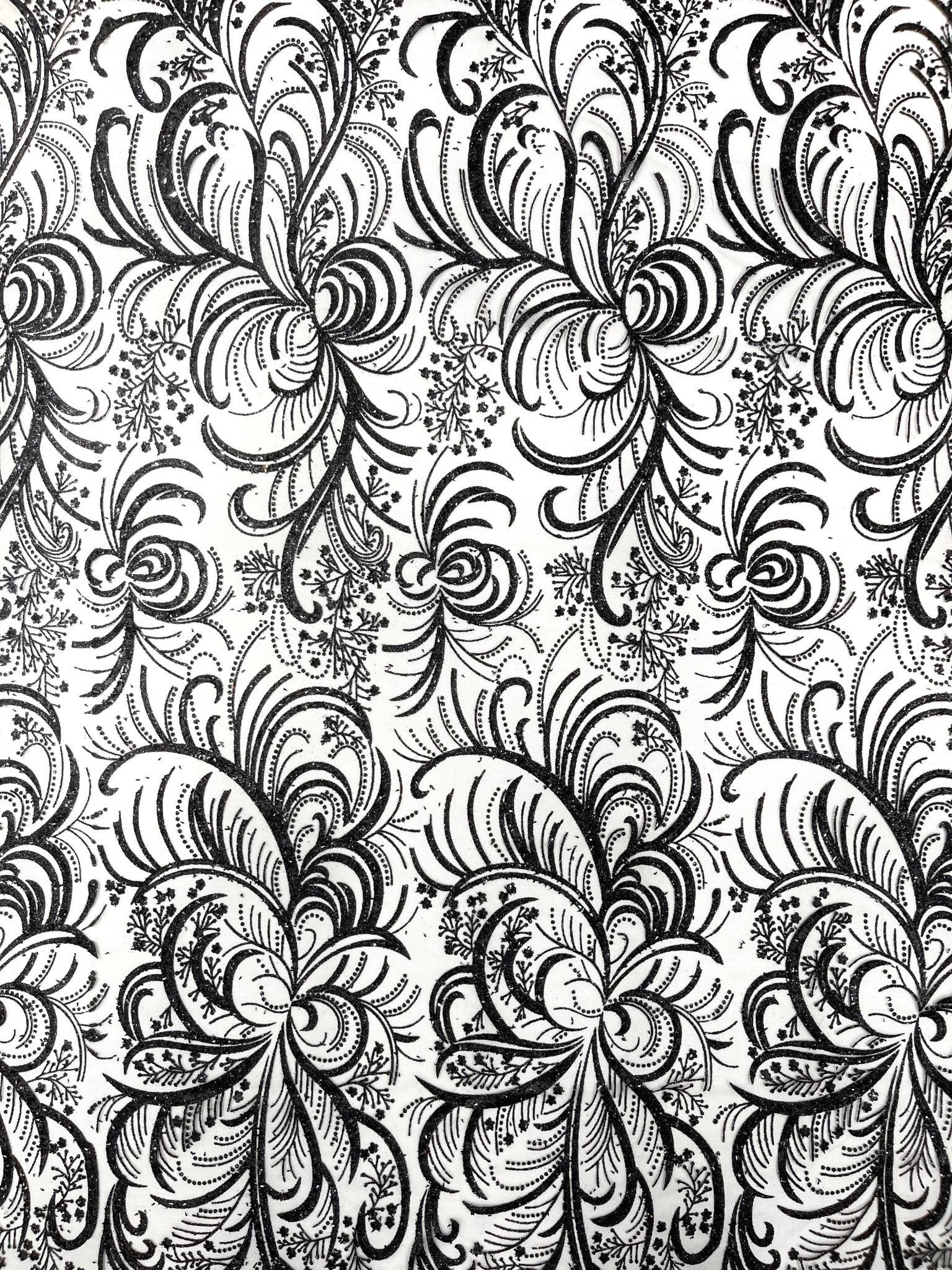Palm Vine Glitter Design On A Mesh Lace 54" Wide| New Creations Fabric & Foam Inc. - New Creations Fabric & Foam Inc