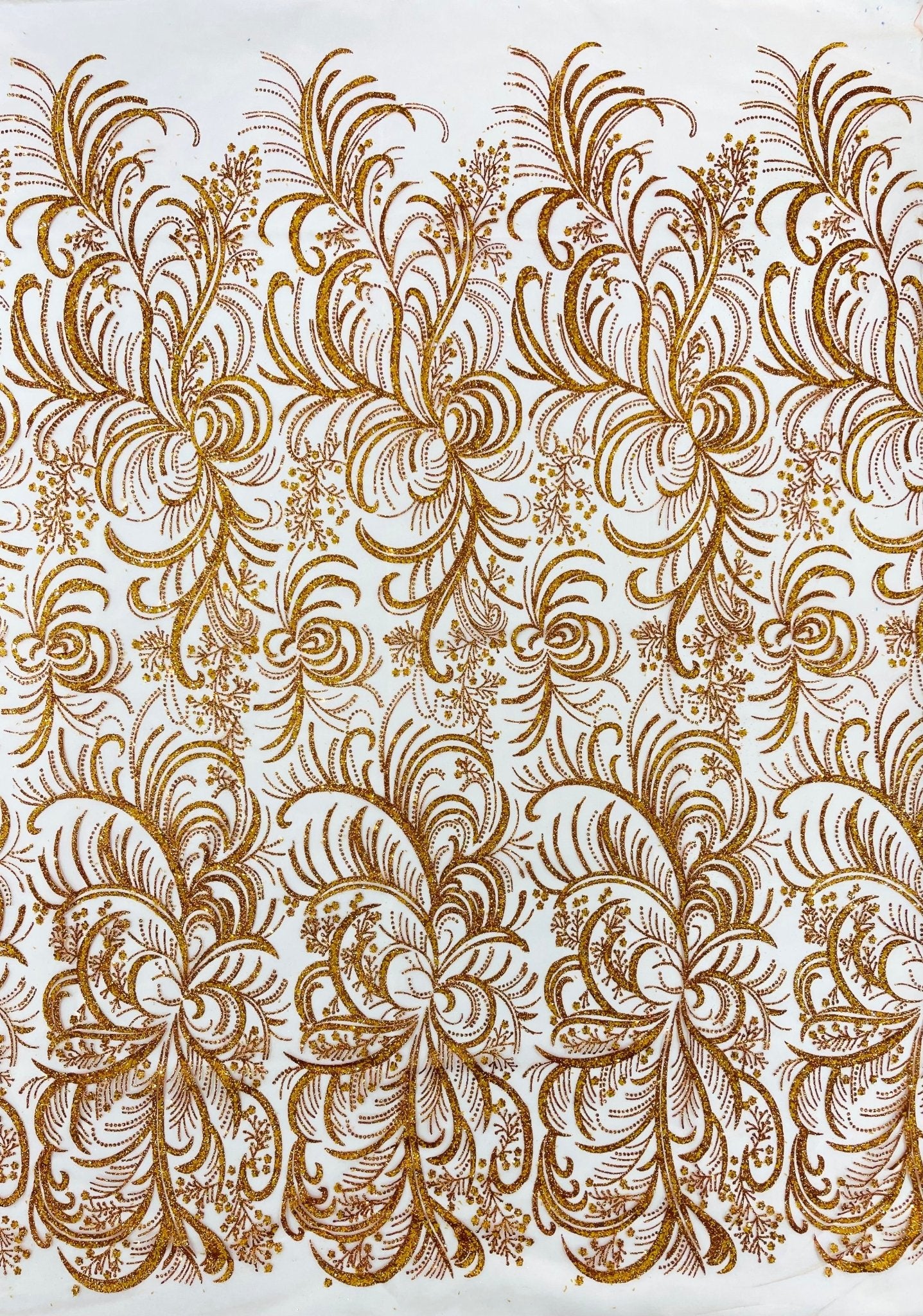 Palm Vine Glitter Design On A Mesh Lace 54" Wide| New Creations Fabric & Foam Inc. - New Creations Fabric & Foam Inc