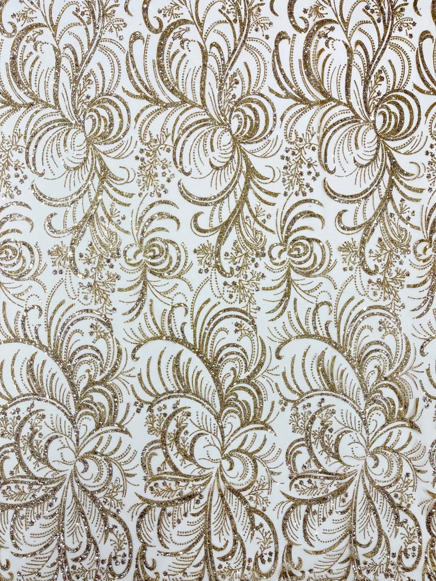 Palm Vine Glitter Design On A Mesh Lace 54" Wide| New Creations Fabric & Foam Inc. - New Creations Fabric & Foam Inc