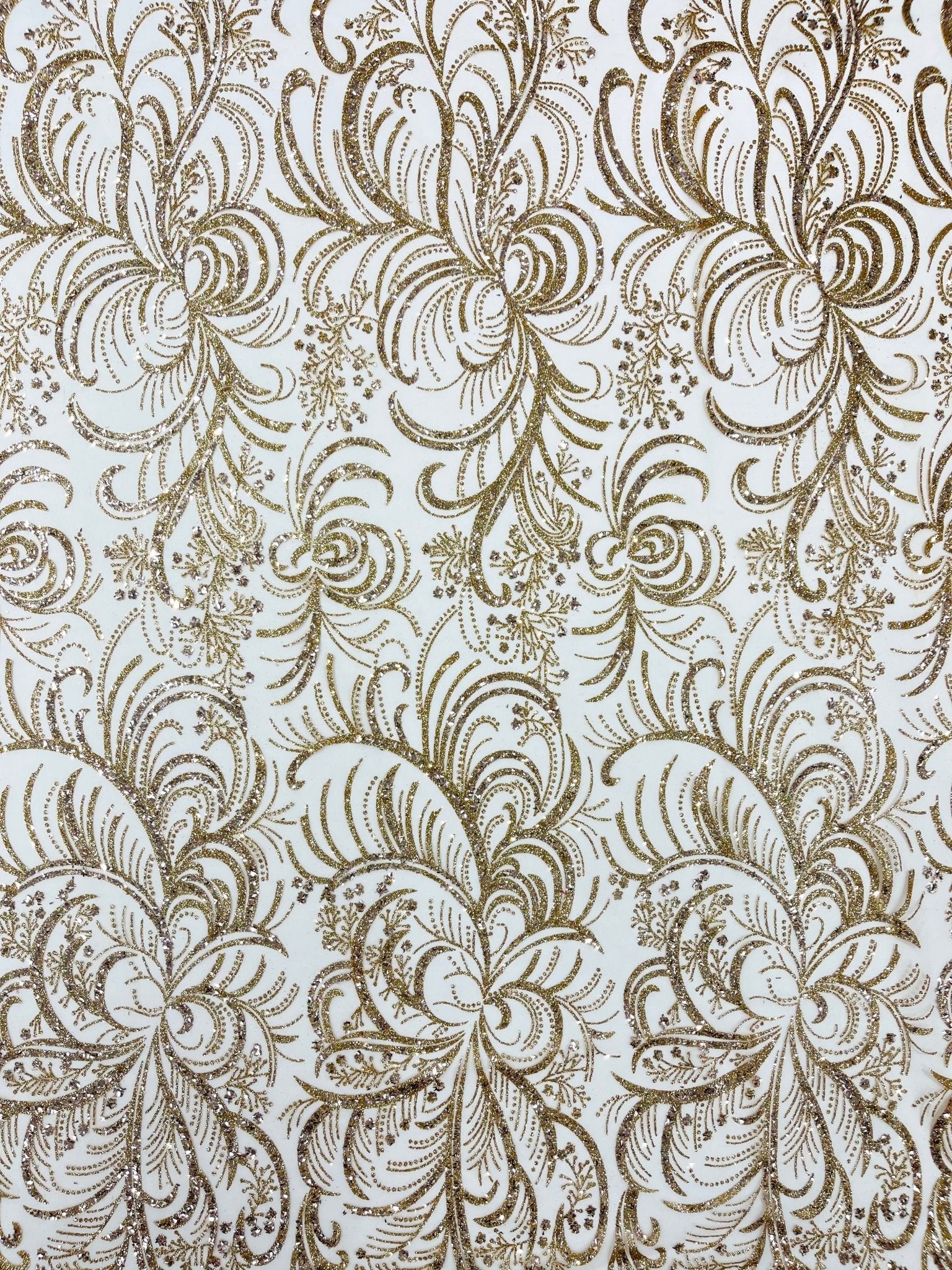 Palm Vine Glitter Design On A Mesh Lace 54" Wide| New Creations Fabric & Foam Inc. - New Creations Fabric & Foam Inc
