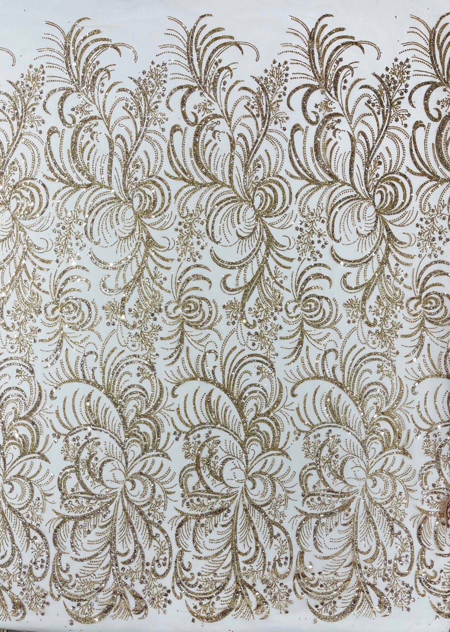 Palm Vine Glitter Design On A Mesh Lace 54" Wide| New Creations Fabric & Foam Inc. - New Creations Fabric & Foam Inc