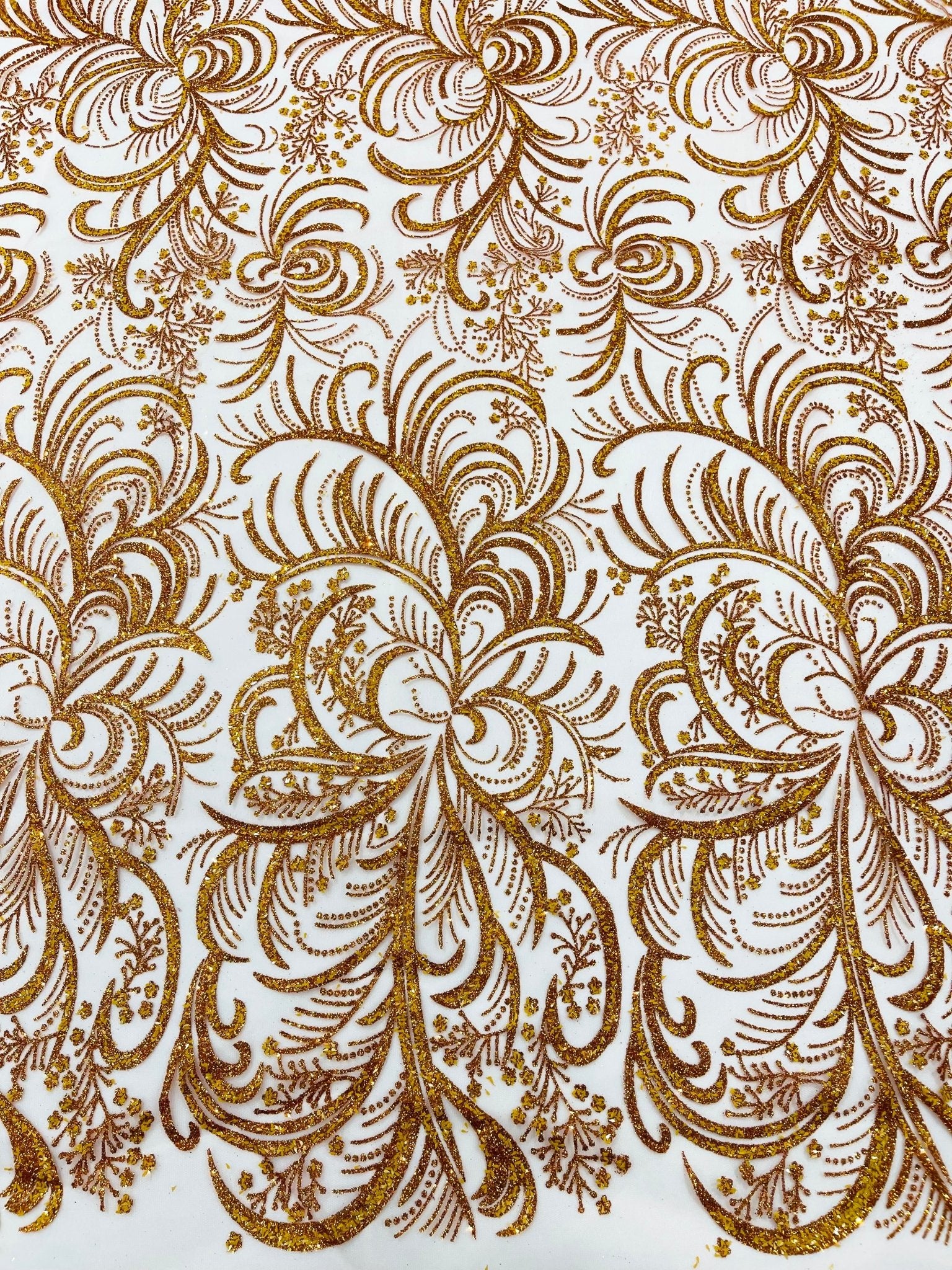 Palm Vine Glitter Design On A Mesh Lace 54" Wide| New Creations Fabric & Foam Inc. - New Creations Fabric & Foam Inc