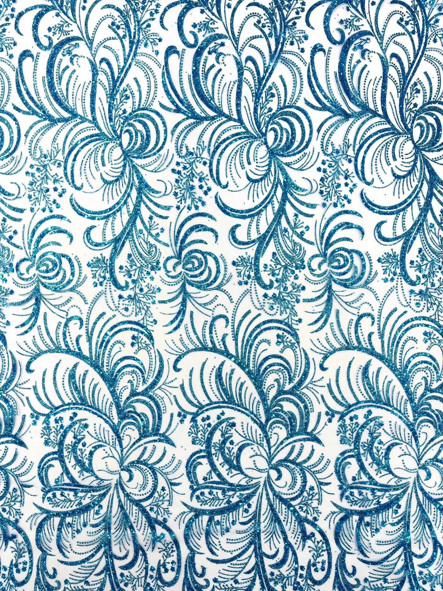 Palm Vine Glitter Design On A Mesh Lace 54" Wide| New Creations Fabric & Foam Inc. - New Creations Fabric & Foam Inc
