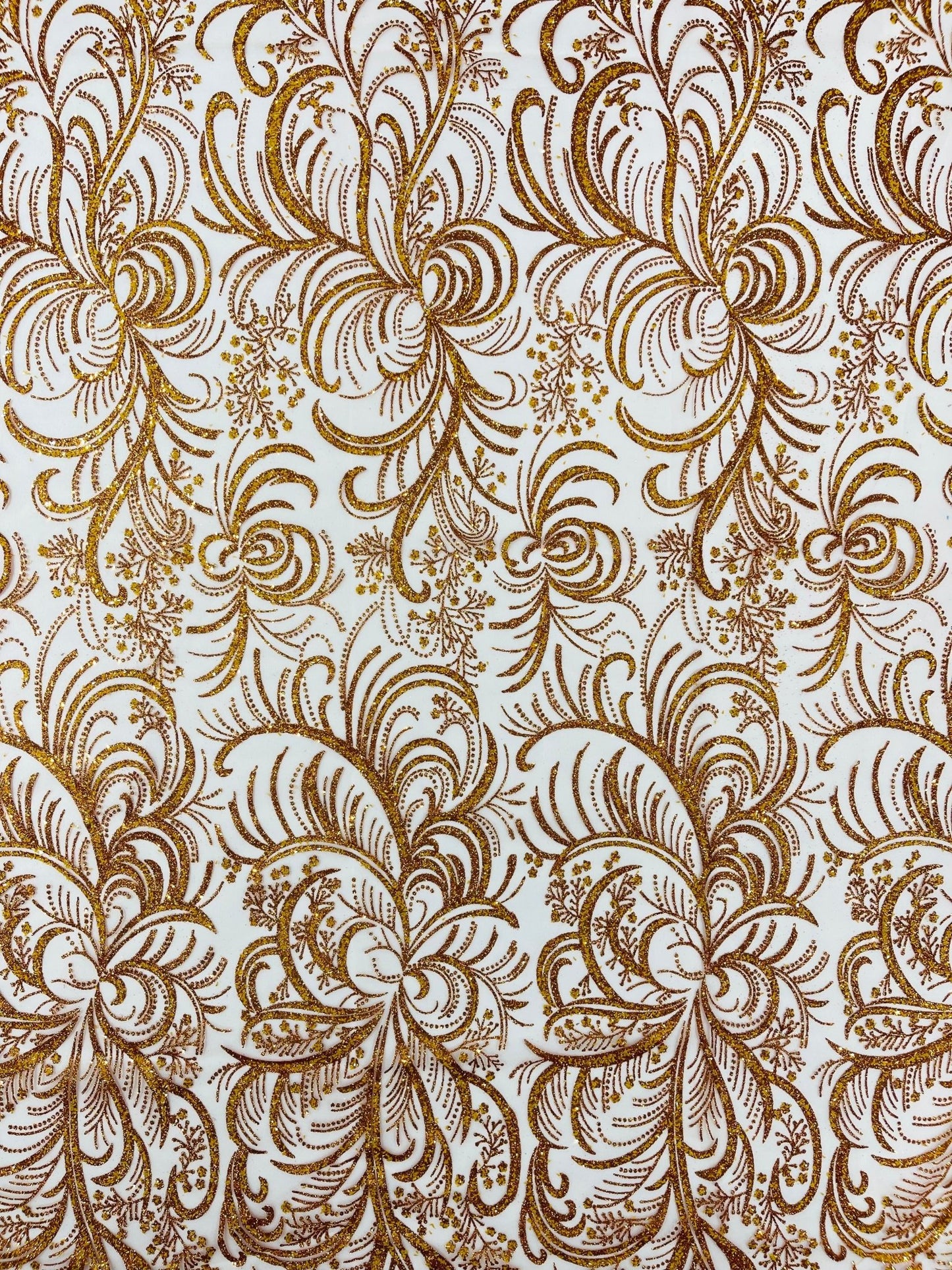Palm Vine Glitter Design On A Mesh Lace 54" Wide| New Creations Fabric & Foam Inc. - New Creations Fabric & Foam Inc