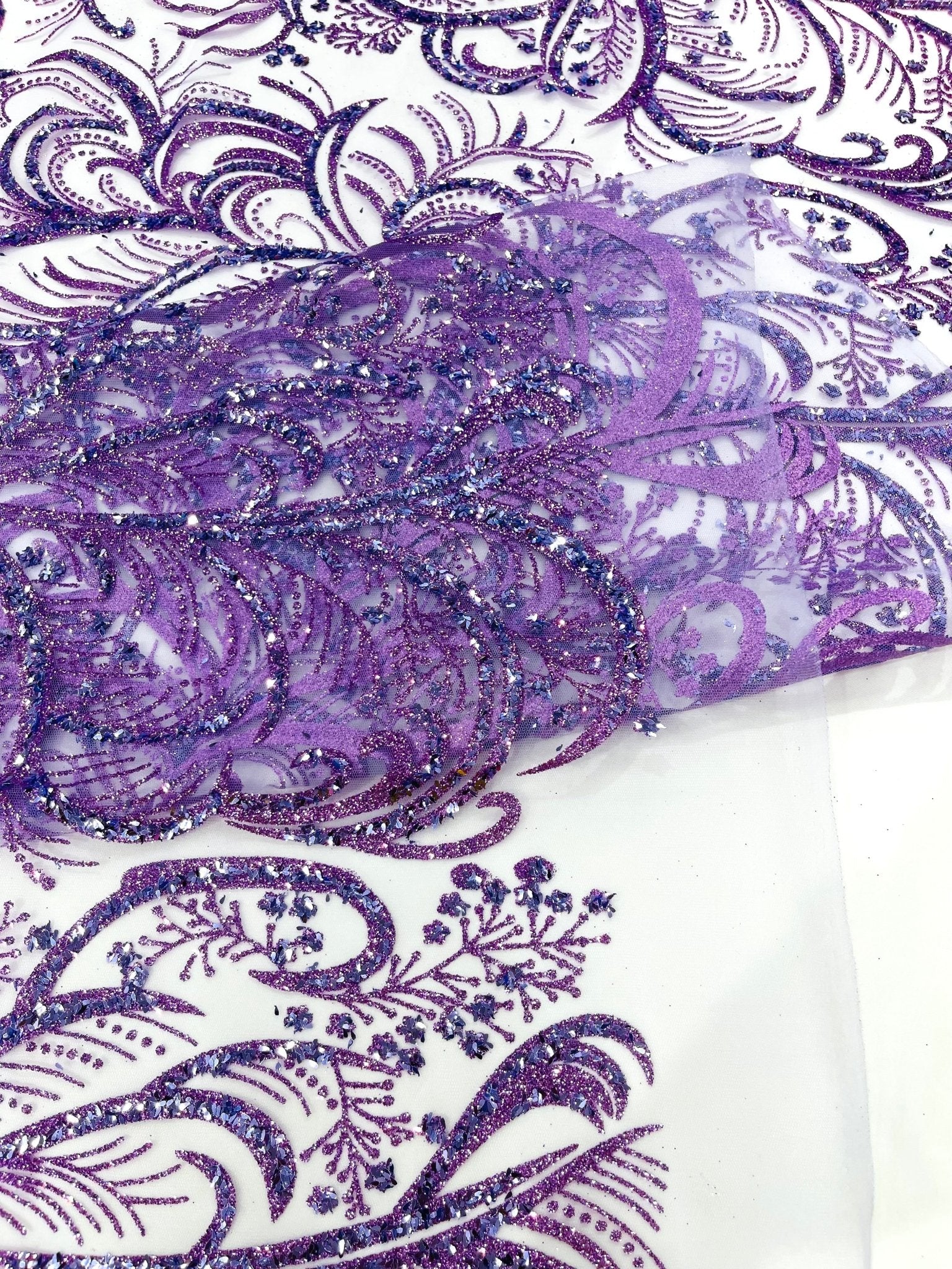 Palm Vine Glitter Design On A Mesh Lace 54" Wide| New Creations Fabric & Foam Inc. - New Creations Fabric & Foam Inc