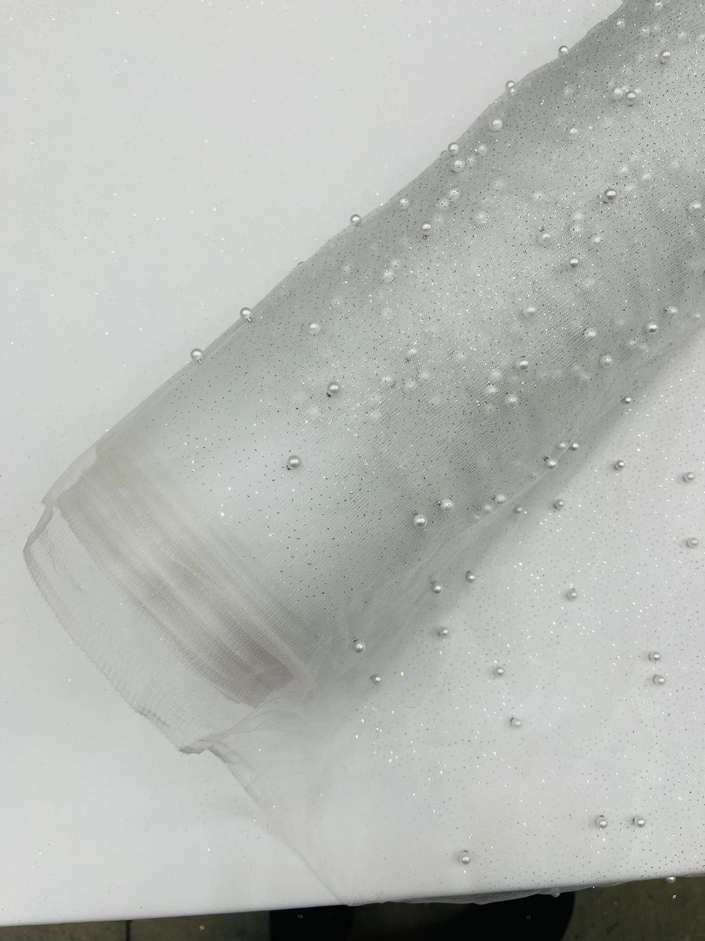 Pearl Glitter Studded Mesh Fabric| New Creations Fabric & Foam Inc. - New Creations Fabric & Foam Inc