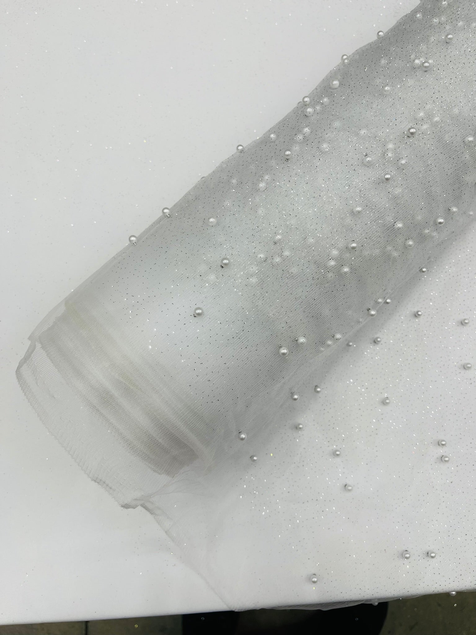 Pearl Glitter Studded Mesh Fabric| New Creations Fabric & Foam Inc. - New Creations Fabric & Foam Inc