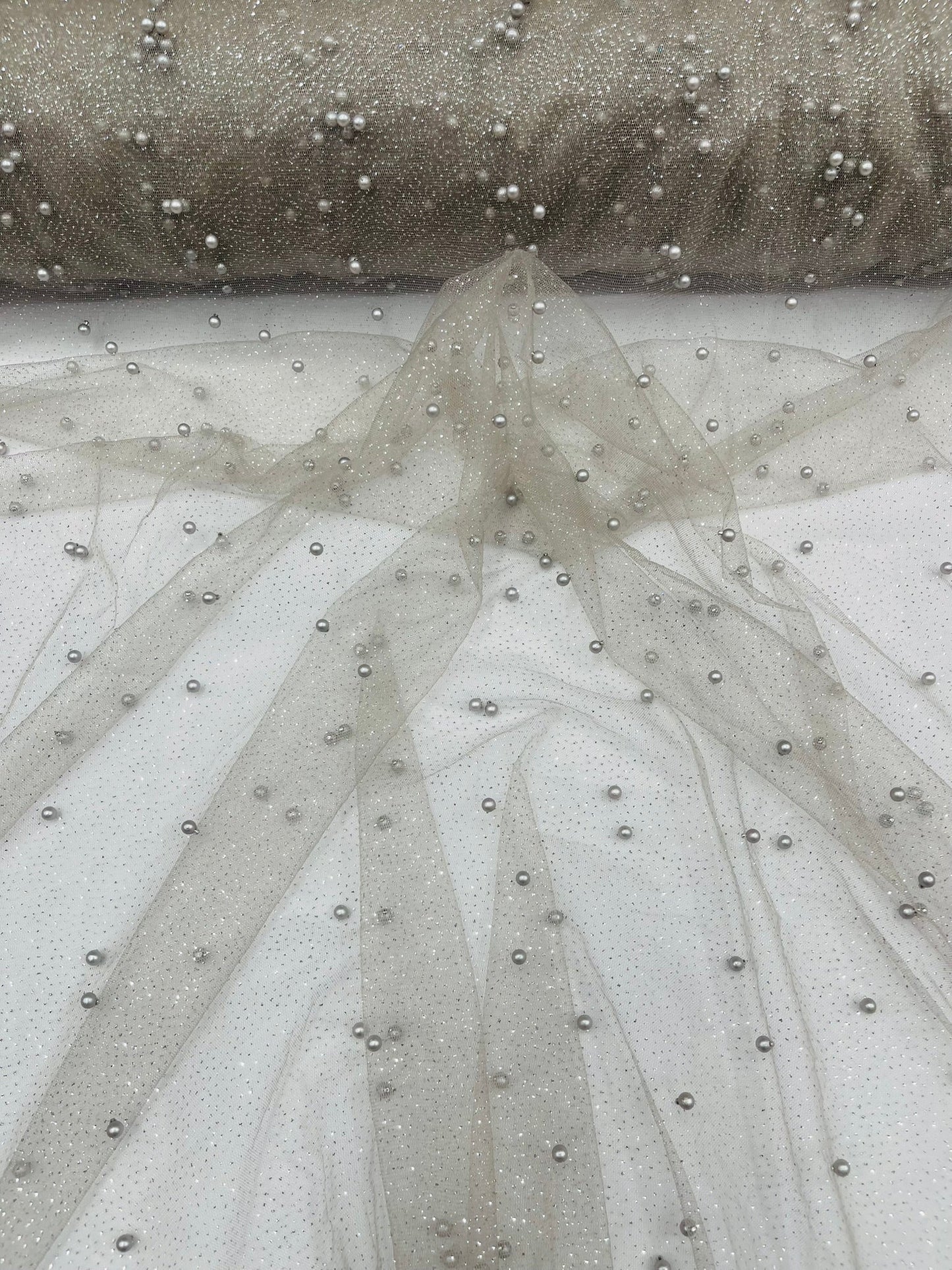 Pearl Glitter Studded Mesh Fabric| New Creations Fabric & Foam Inc. - New Creations Fabric & Foam Inc