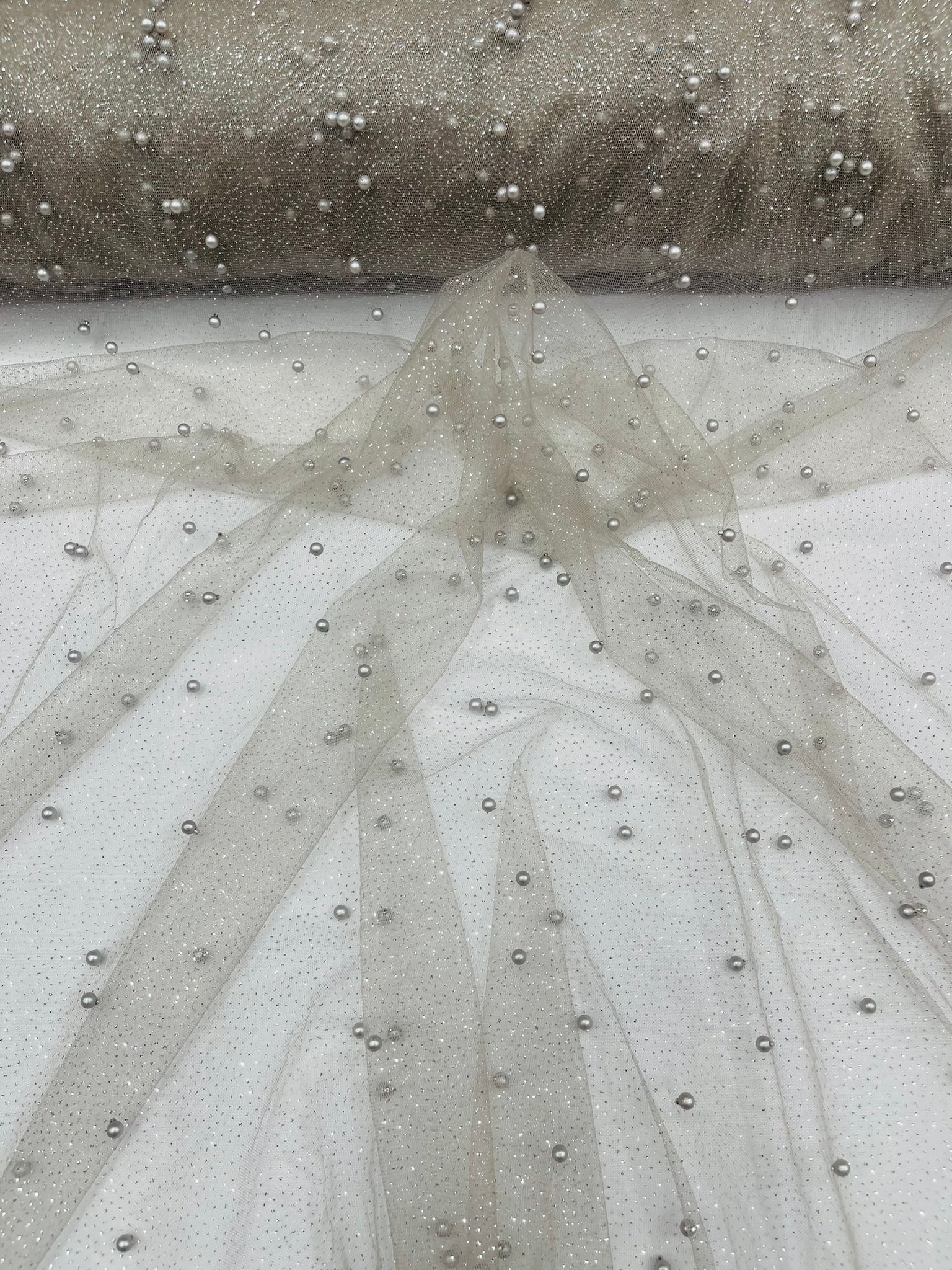 Pearl Glitter Studded Mesh Fabric| New Creations Fabric & Foam Inc. - New Creations Fabric & Foam Inc