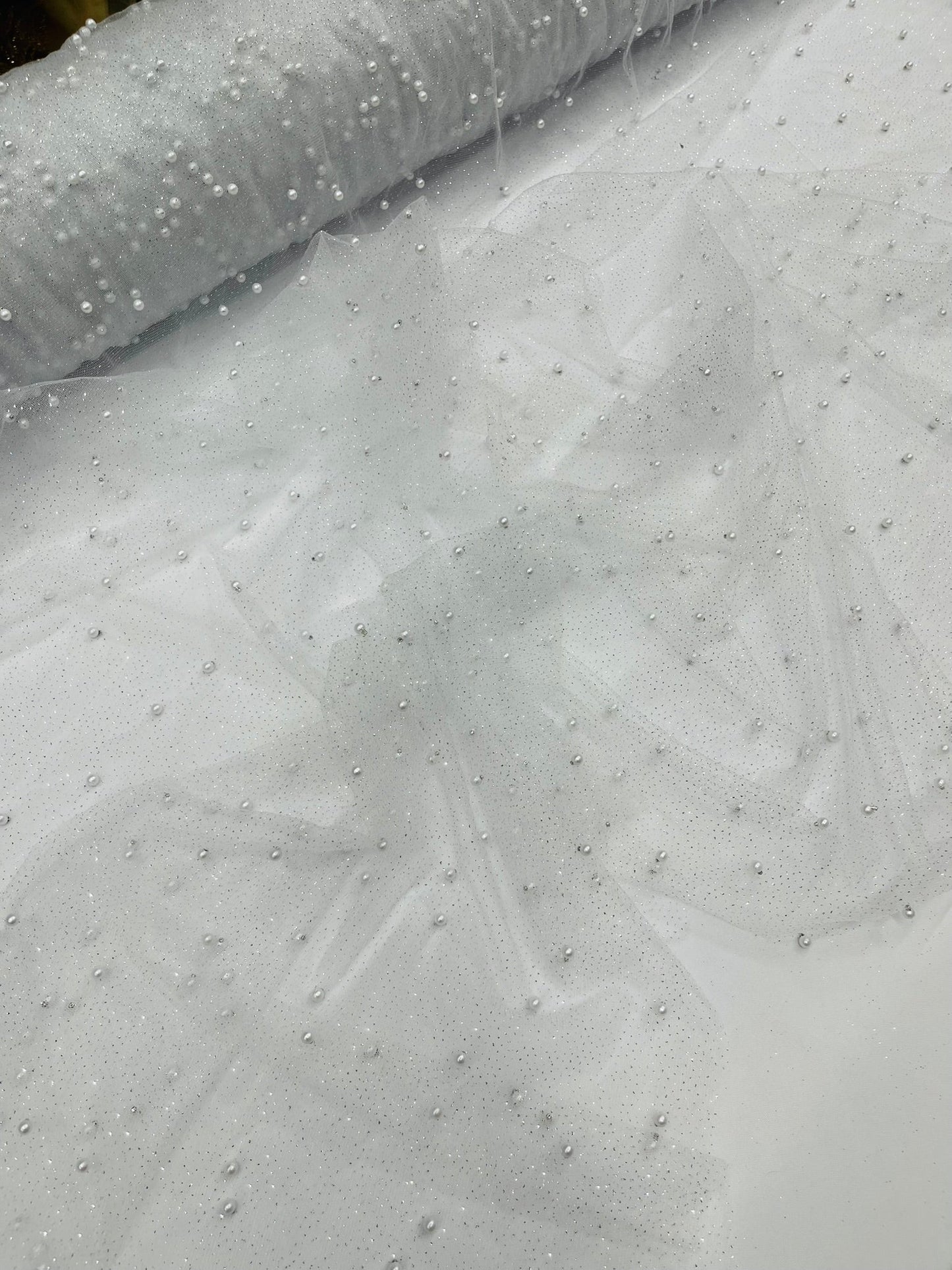 Pearl Glitter Studded Mesh Fabric| New Creations Fabric & Foam Inc. - New Creations Fabric & Foam Inc