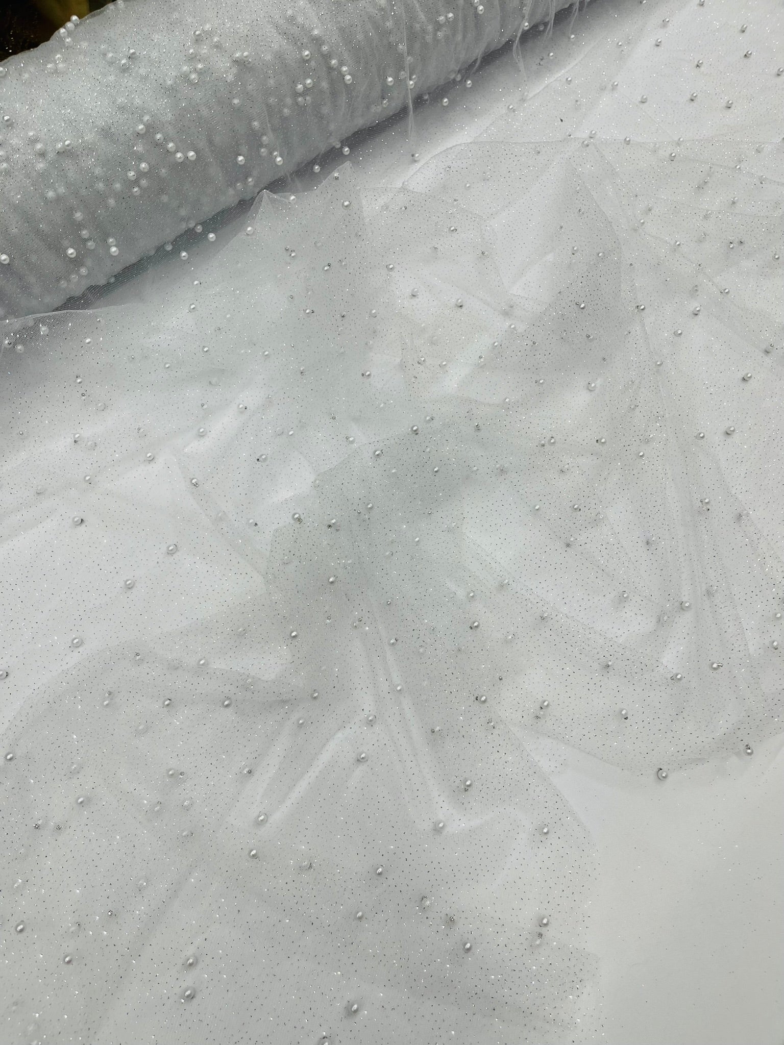 Pearl Glitter Studded Mesh Fabric| New Creations Fabric & Foam Inc. - New Creations Fabric & Foam Inc