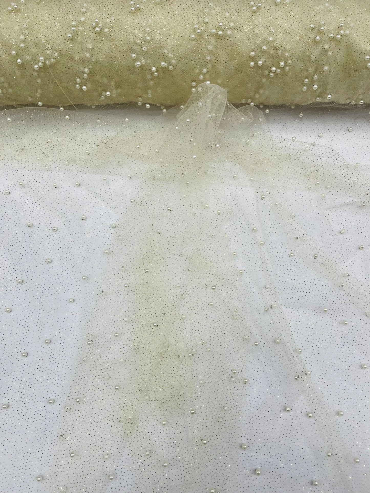 Pearl Glitter Studded Mesh Fabric| New Creations Fabric & Foam Inc. - New Creations Fabric & Foam Inc