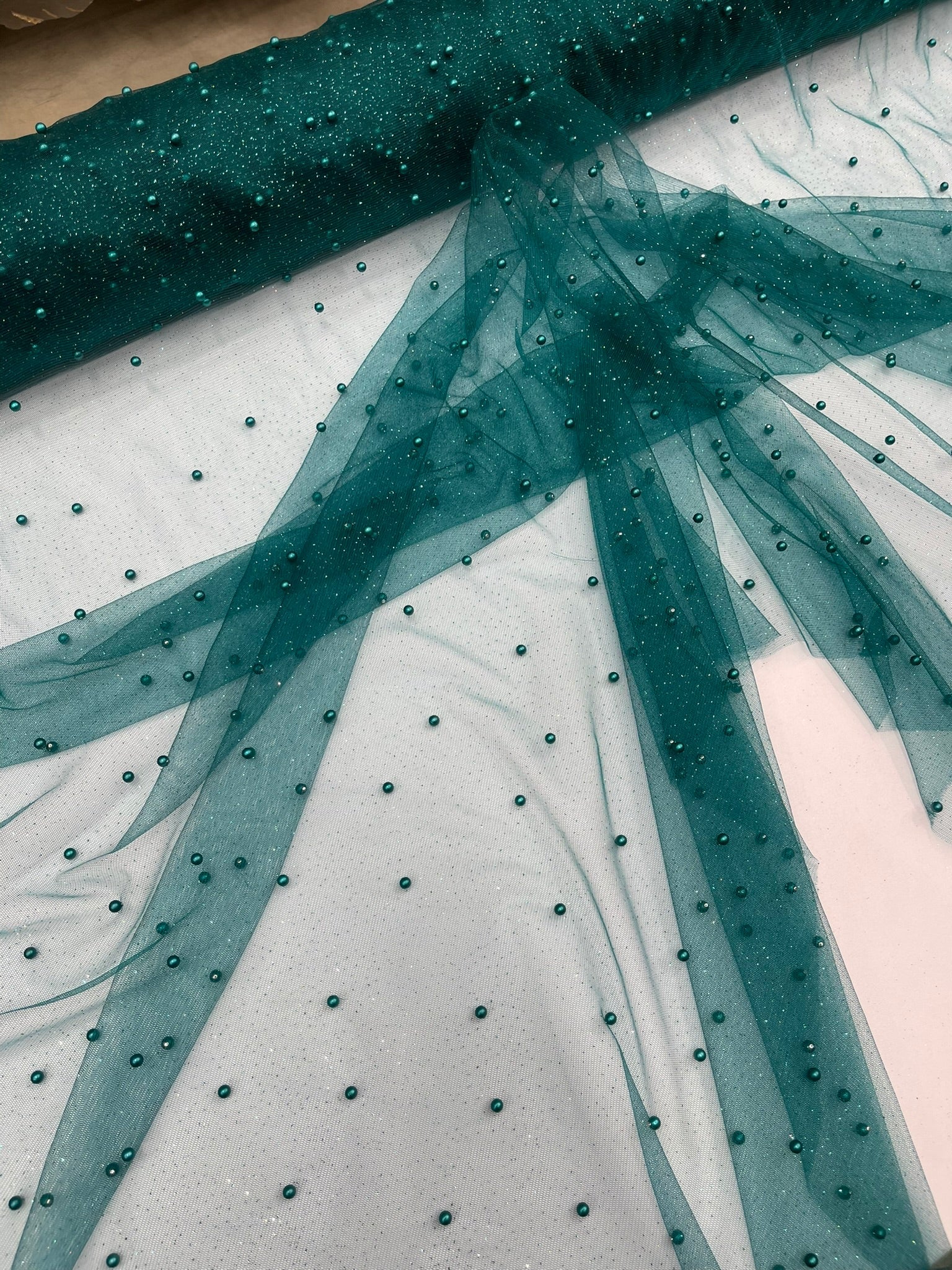 Pearl Glitter Studded Mesh Fabric| New Creations Fabric & Foam Inc. - New Creations Fabric & Foam Inc