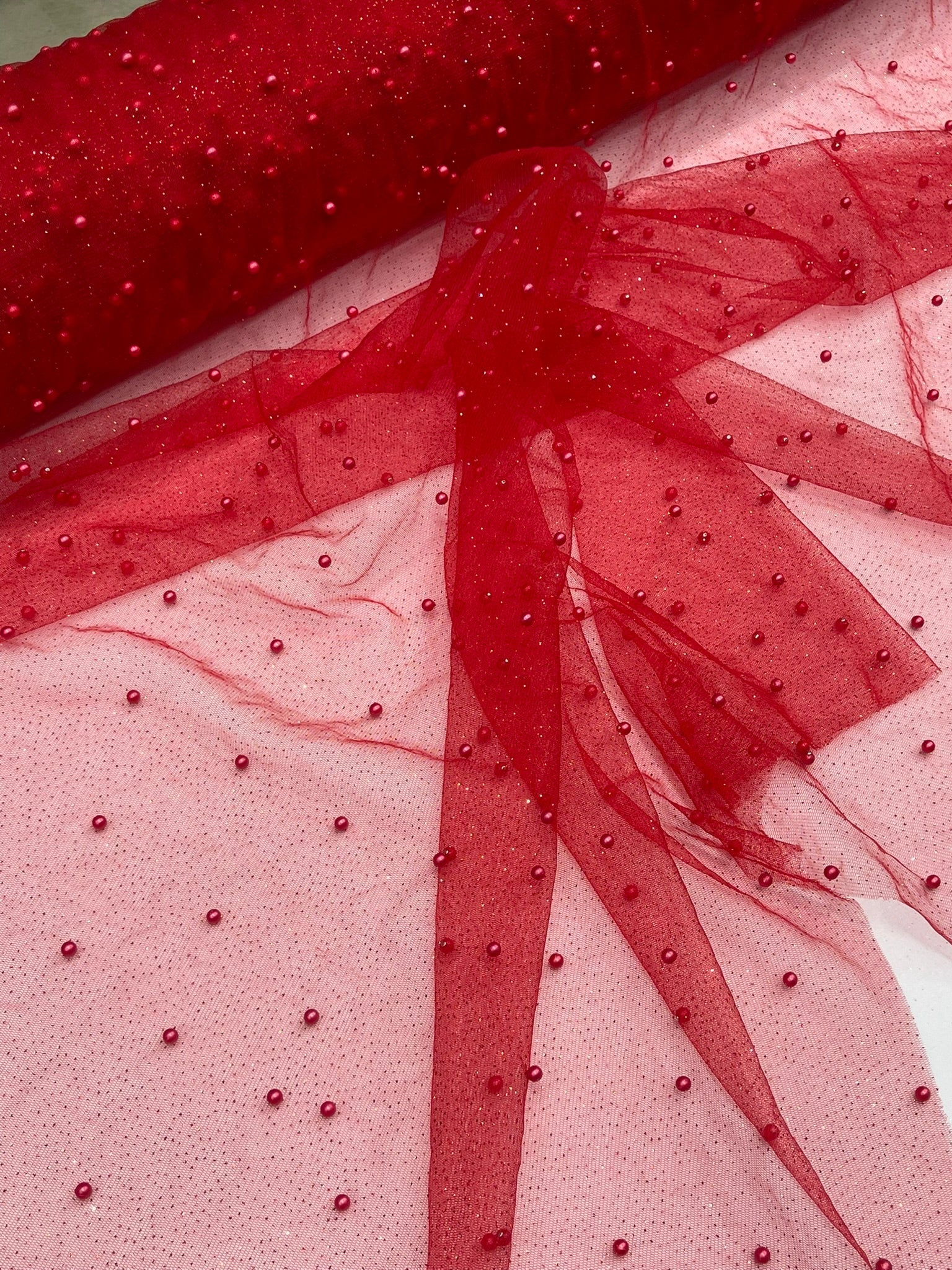 Pearl Glitter Studded Mesh Fabric| New Creations Fabric & Foam Inc. - New Creations Fabric & Foam Inc