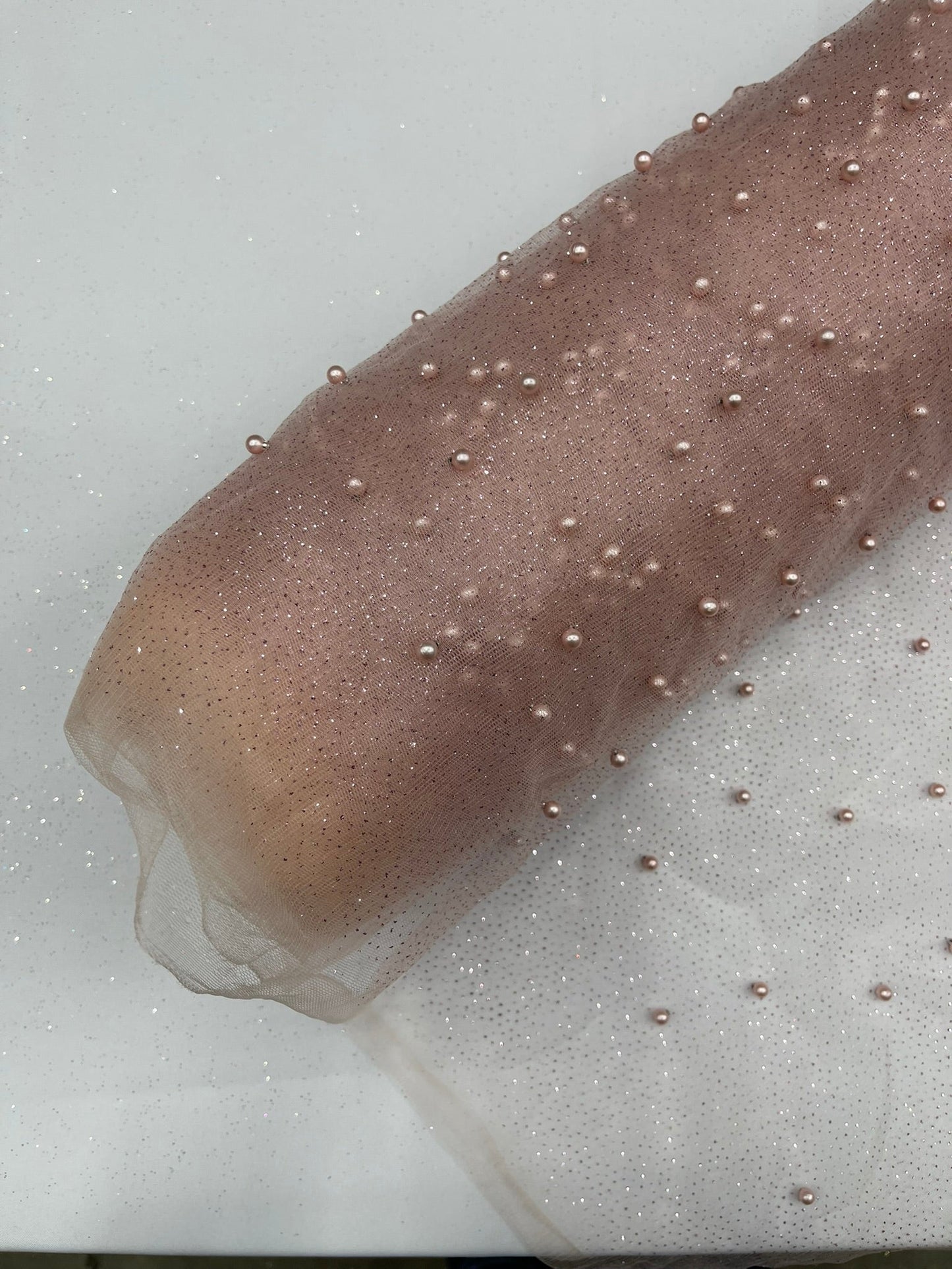 Pearl Glitter Studded Mesh Fabric| New Creations Fabric & Foam Inc. - New Creations Fabric & Foam Inc