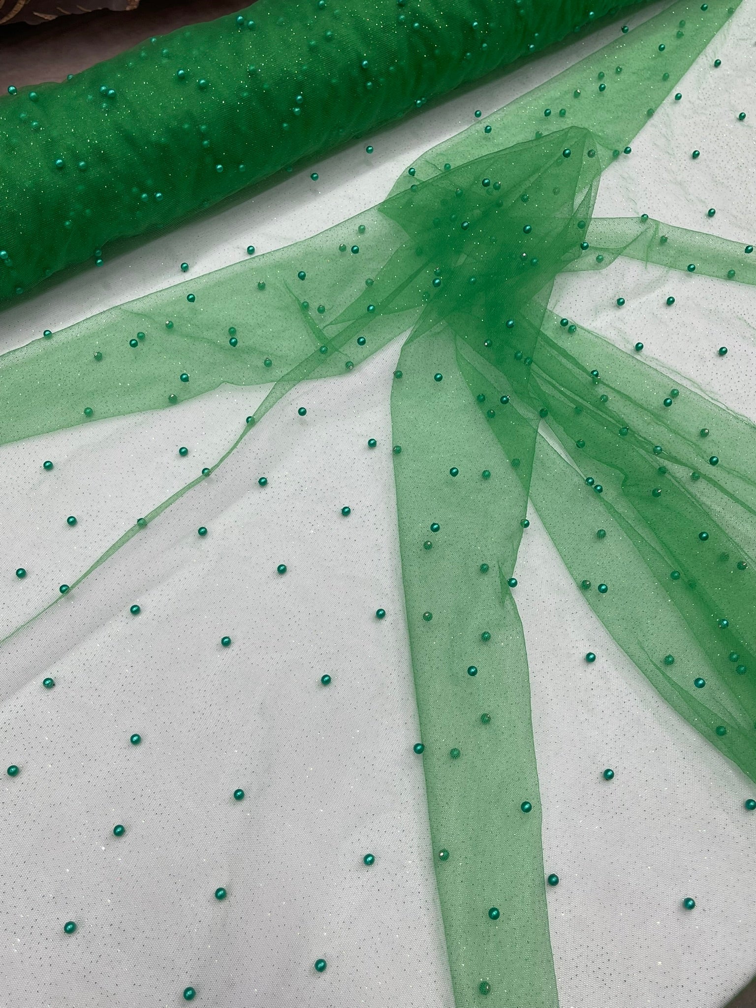 Pearl Glitter Studded Mesh Fabric| New Creations Fabric & Foam Inc. - New Creations Fabric & Foam Inc