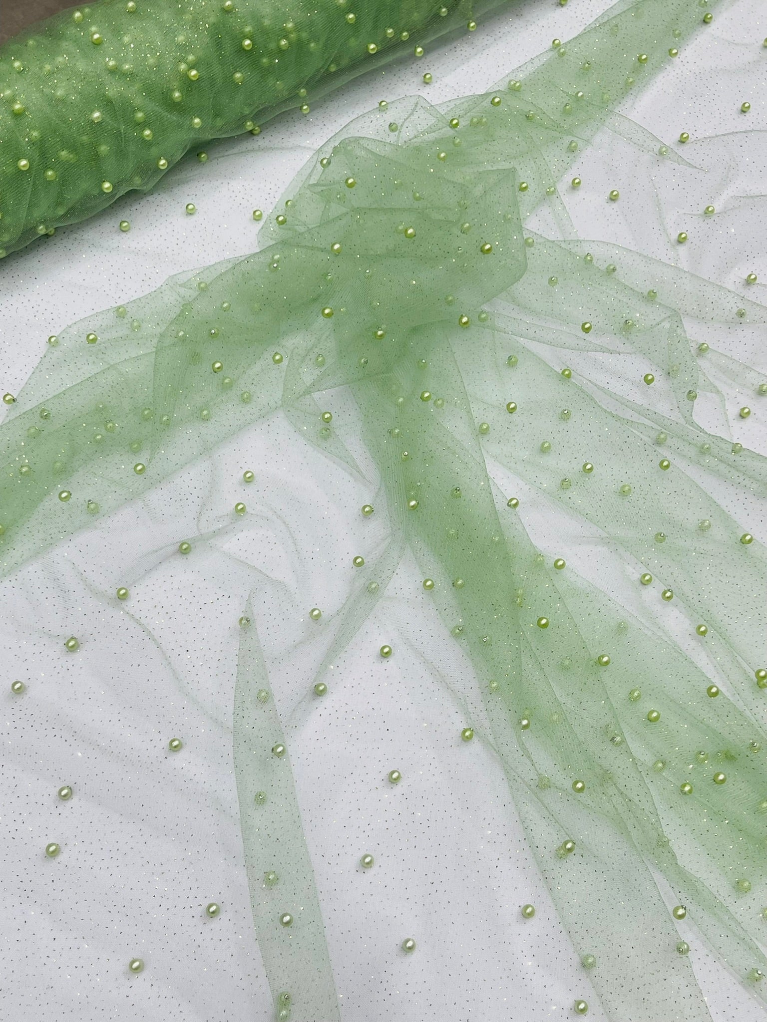Pearl Glitter Studded Mesh Fabric| New Creations Fabric & Foam Inc. - New Creations Fabric & Foam Inc