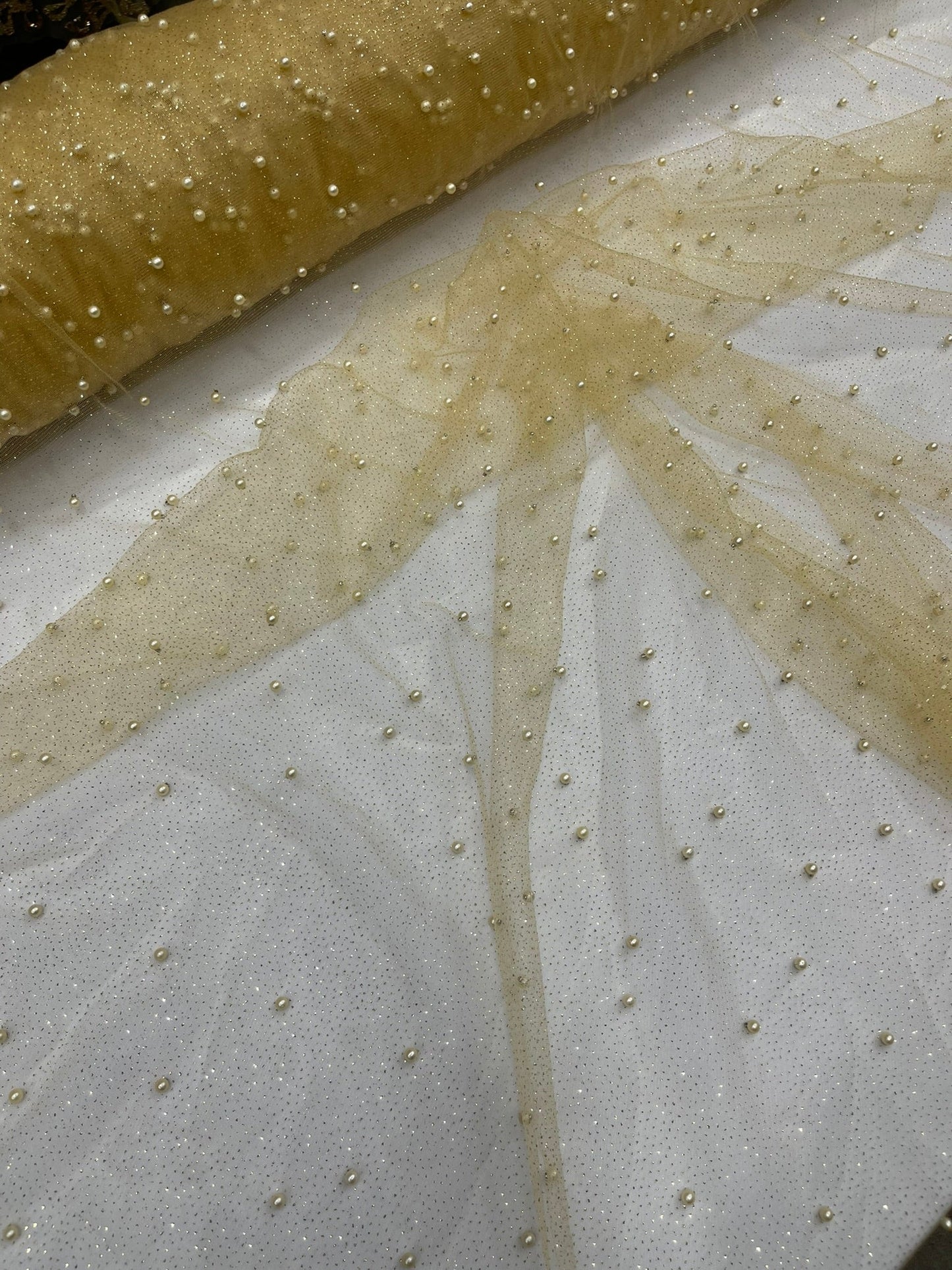Pearl Glitter Studded Mesh Fabric| New Creations Fabric & Foam Inc. - New Creations Fabric & Foam Inc