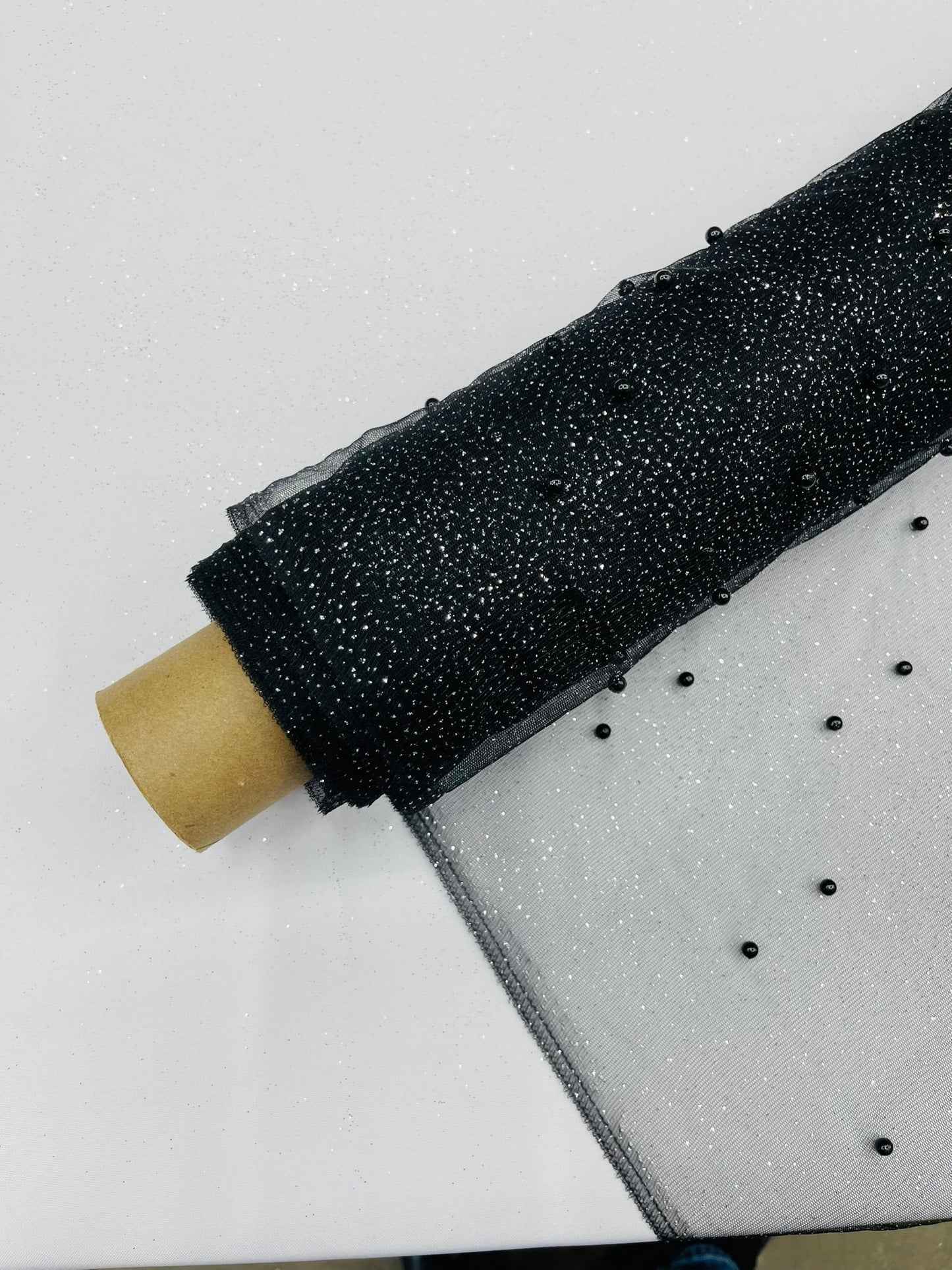 Pearl Glitter Studded Mesh Fabric| New Creations Fabric & Foam Inc. - New Creations Fabric & Foam Inc
