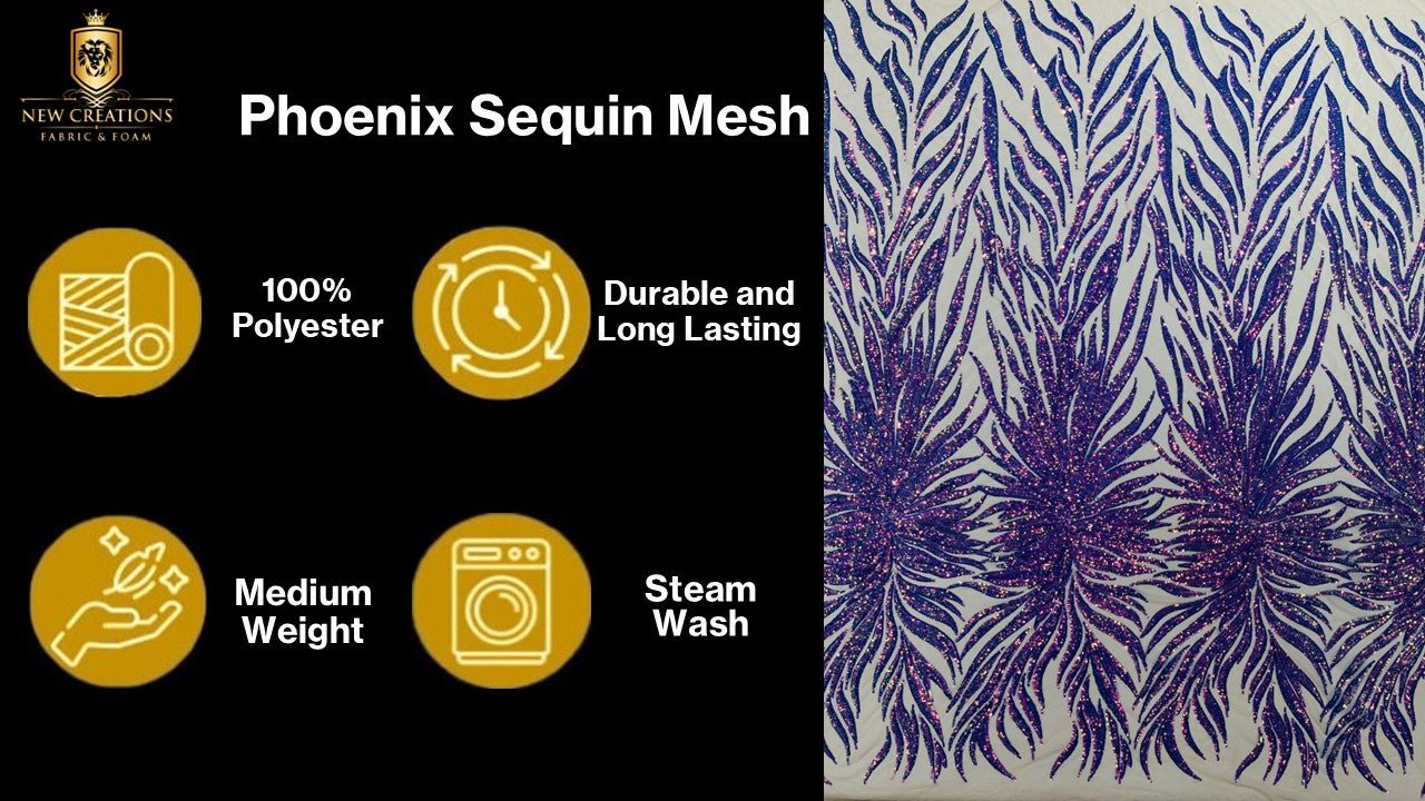 Phoenix Sequin Feather Fabric 54” Wide| New Creations Fabric & Foam Inc. - New Creations Fabric & Foam Inc
