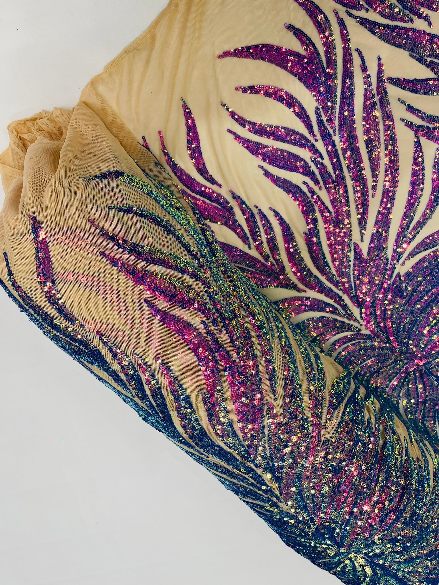 Phoenix Sequin Feather Fabric 54” Wide| New Creations Fabric & Foam Inc. - New Creations Fabric & Foam Inc