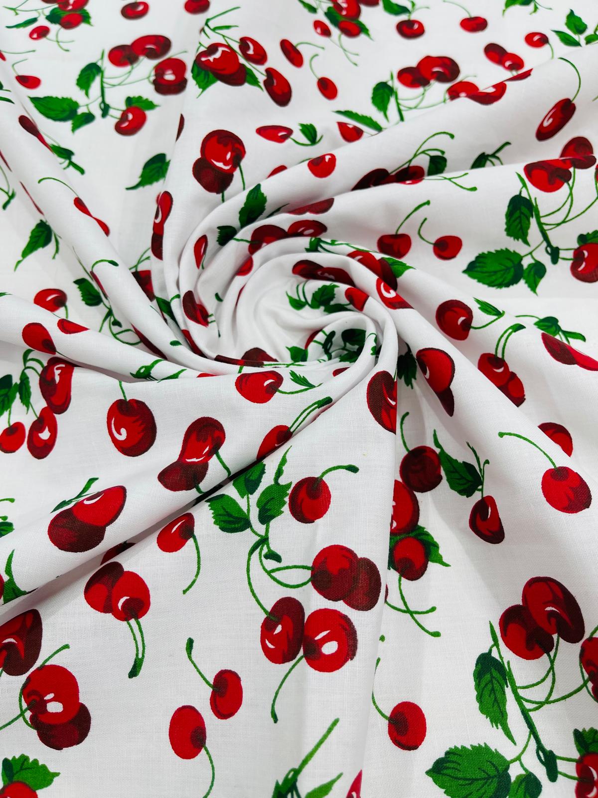 Poly cotton cherry print fabric| New Creations Fabric & Foam Inc. - New Creations Fabric & Foam Inc