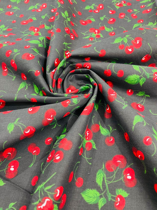 Poly cotton cherry print fabric| New Creations Fabric & Foam Inc. - New Creations Fabric & Foam Inc