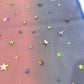 Red Blue And White Tie Dyed Mesh With Silver Stars Fabric| 58" Wide| 4th Of July.