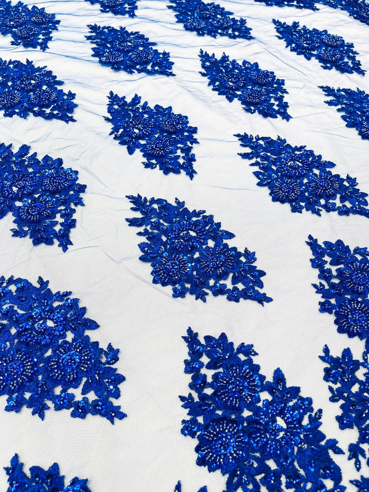 Princess Beaded Damask Lace On Mesh| 54" Wide| Wedding Fabric| Prom. - New Creations Fabric & Foam Inc