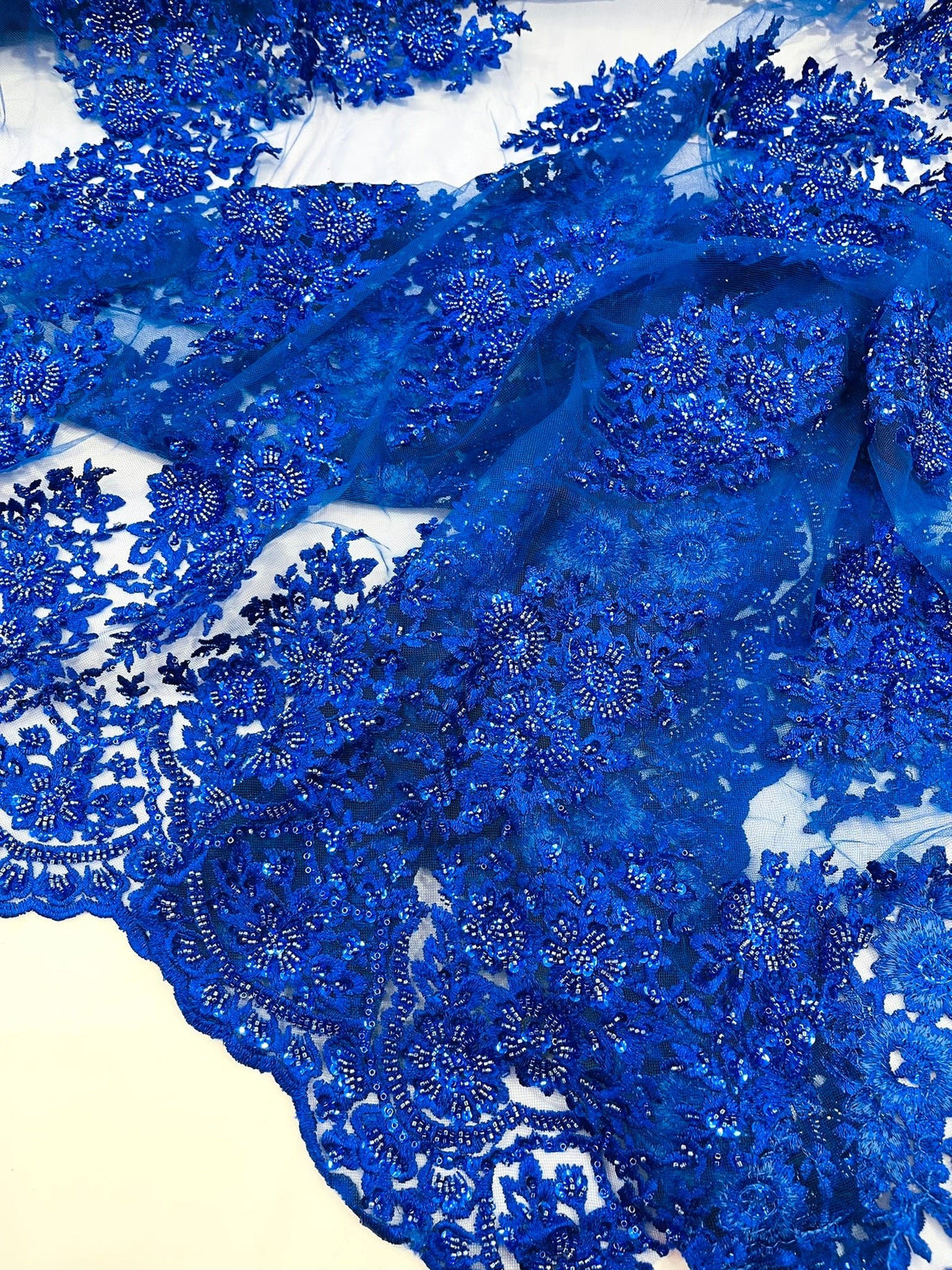 Princess Beaded Damask Lace On Mesh| 54" Wide| Wedding Fabric| Prom. - New Creations Fabric & Foam Inc
