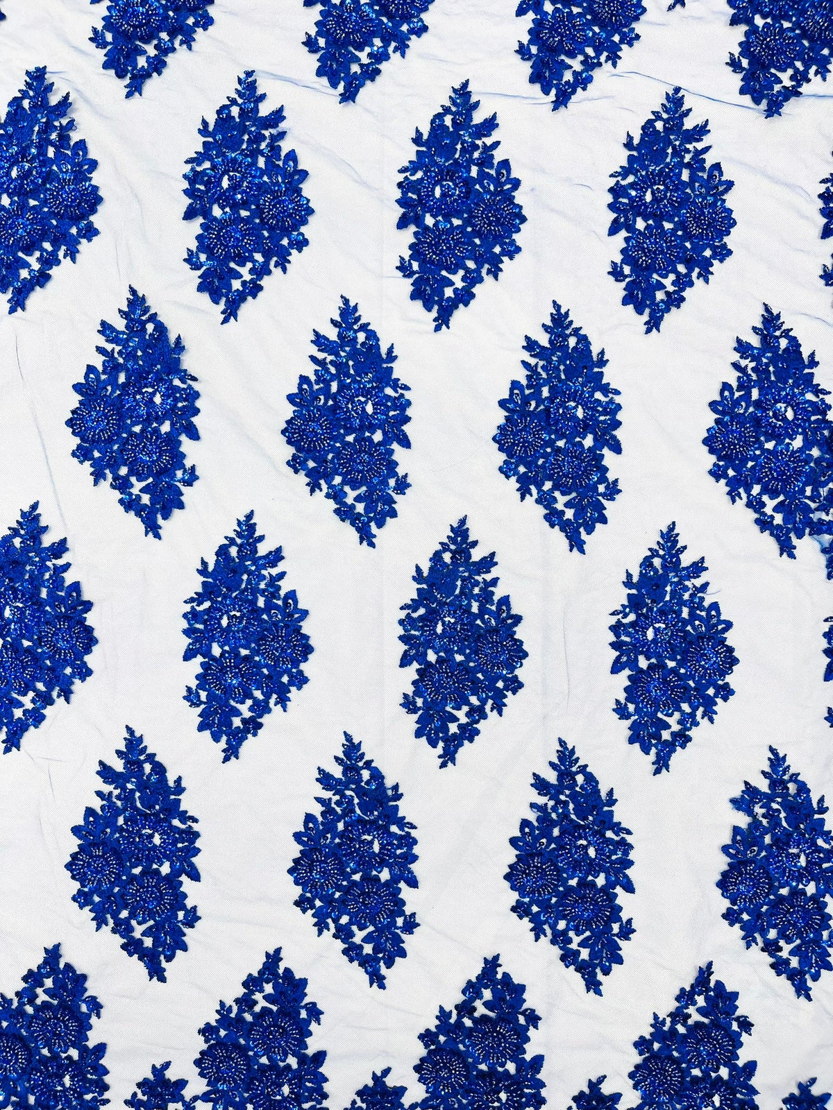 Princess Beaded Damask Lace On Mesh| 54" Wide| Wedding Fabric| Prom. - New Creations Fabric & Foam Inc