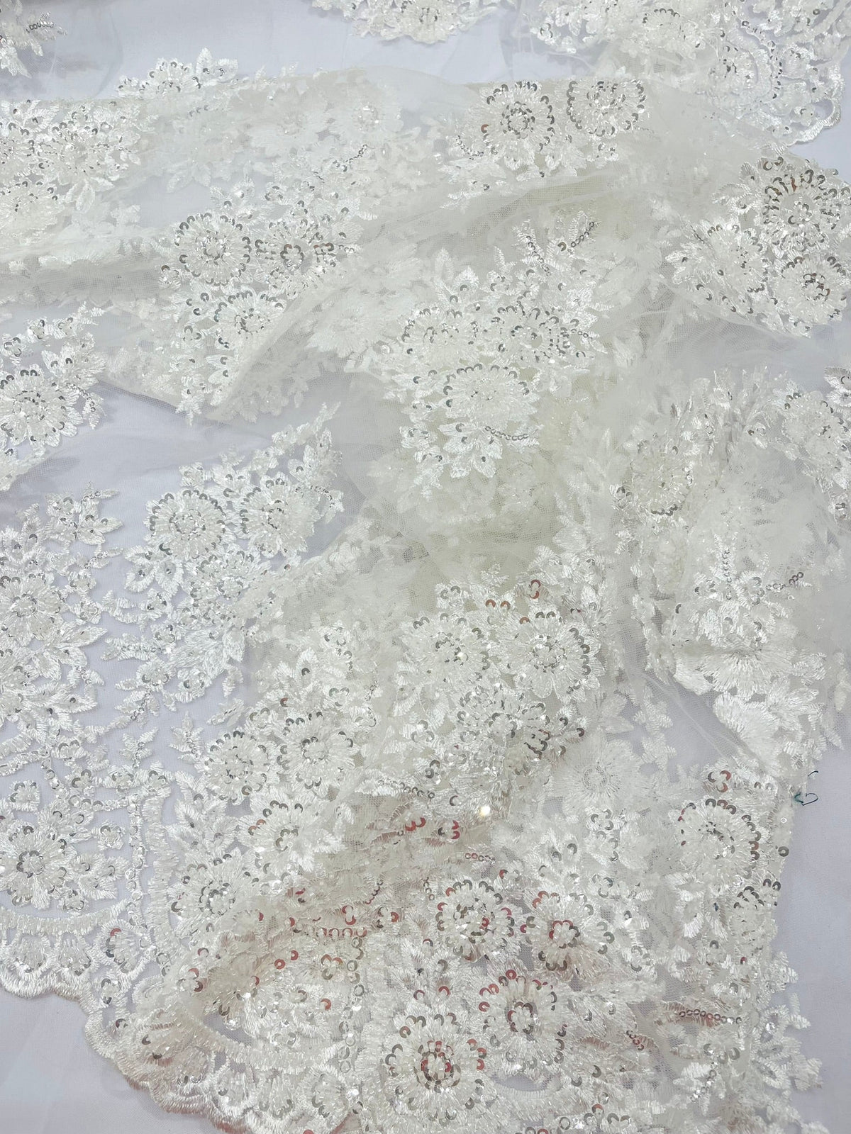 Princess Beaded Damask Lace On Mesh| 54" Wide| Wedding Fabric| Prom. - New Creations Fabric & Foam Inc