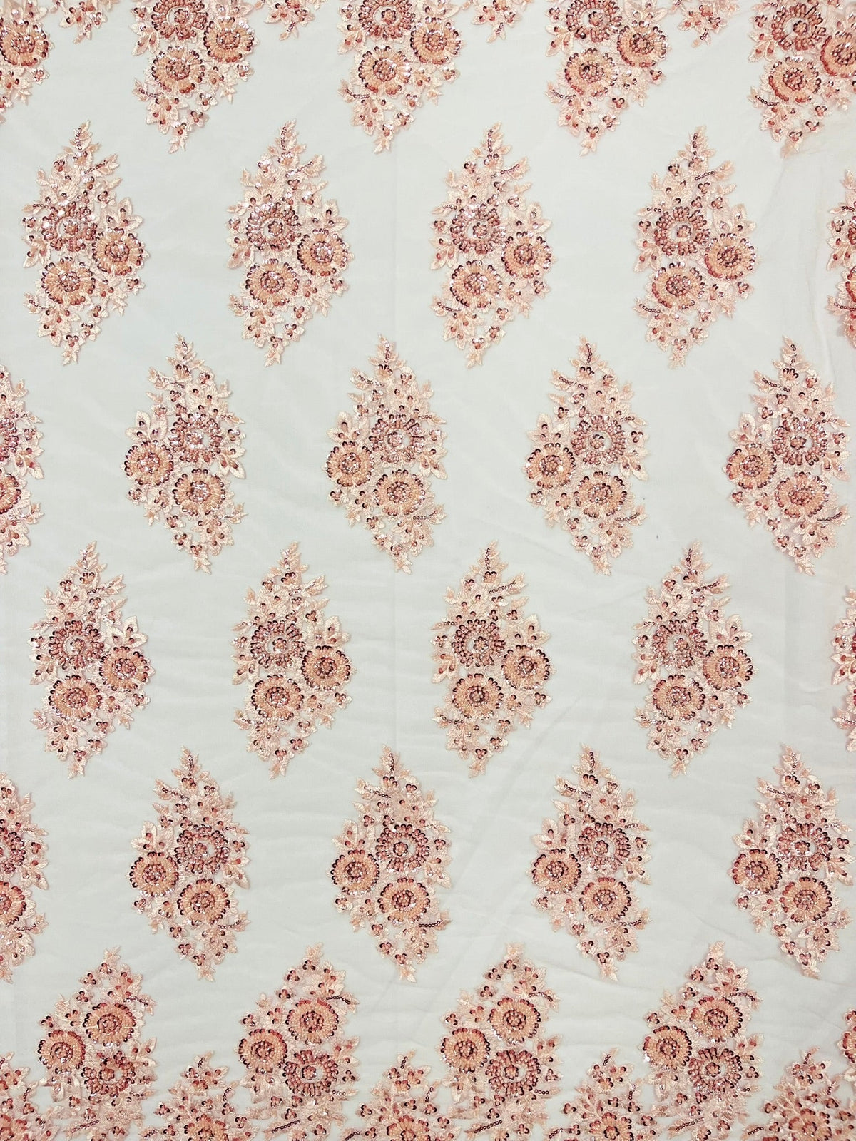 Princess Beaded Damask Lace On Mesh| 54" Wide| Wedding Fabric| Prom. - New Creations Fabric & Foam Inc