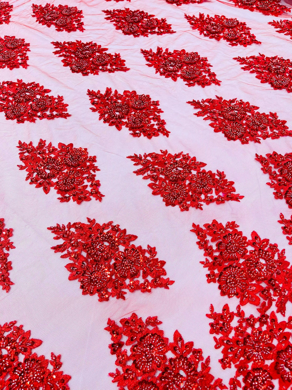 Princess Beaded Damask Lace On Mesh| 54" Wide| Wedding Fabric| Prom. - New Creations Fabric & Foam Inc