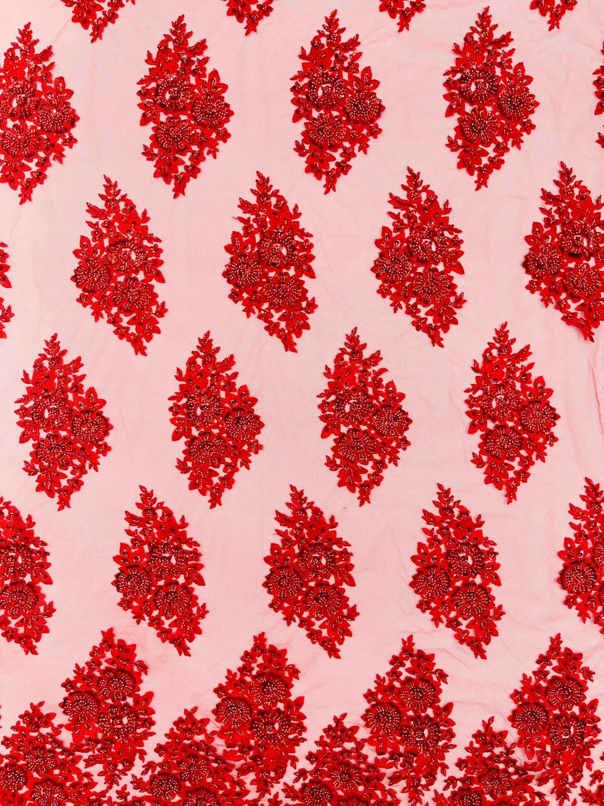 Princess Beaded Damask Lace On Mesh| 54" Wide| Wedding Fabric| Prom. - New Creations Fabric & Foam Inc