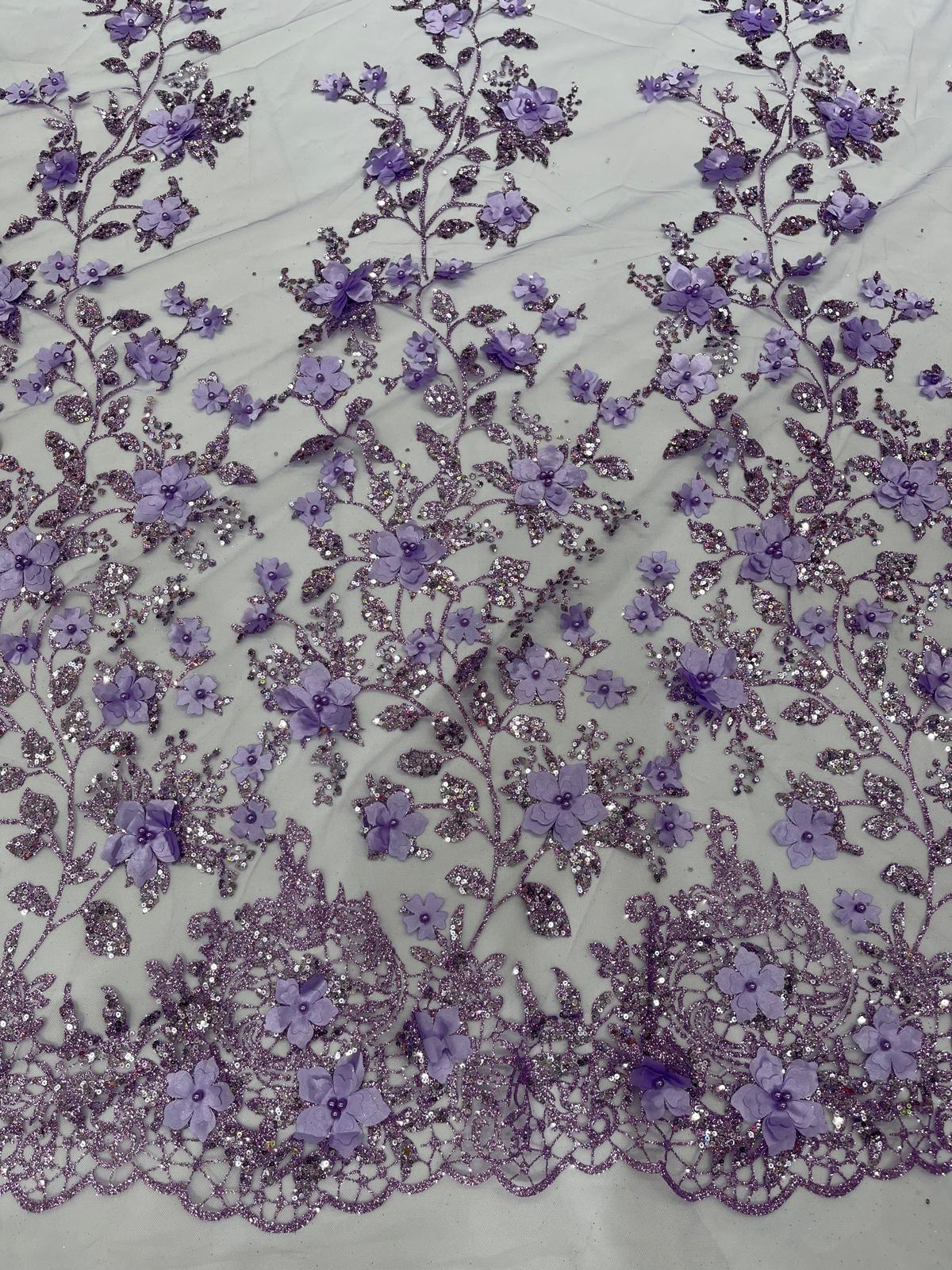 Princess Glitter 3d floral design fabric lace| New Creations Fabric & Foam Inc. - New Creations Fabric & Foam Inc