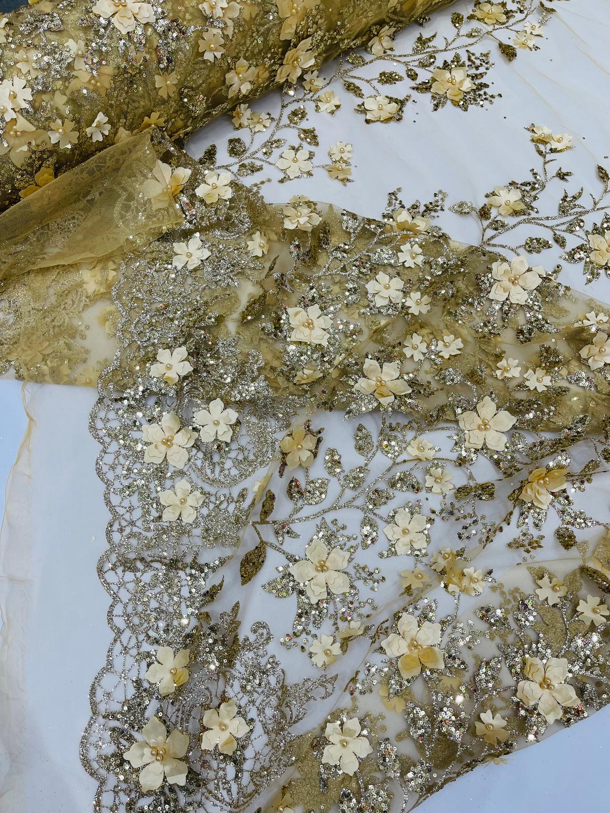 Princess Glitter 3d floral design fabric lace| New Creations Fabric & Foam Inc. - New Creations Fabric & Foam Inc