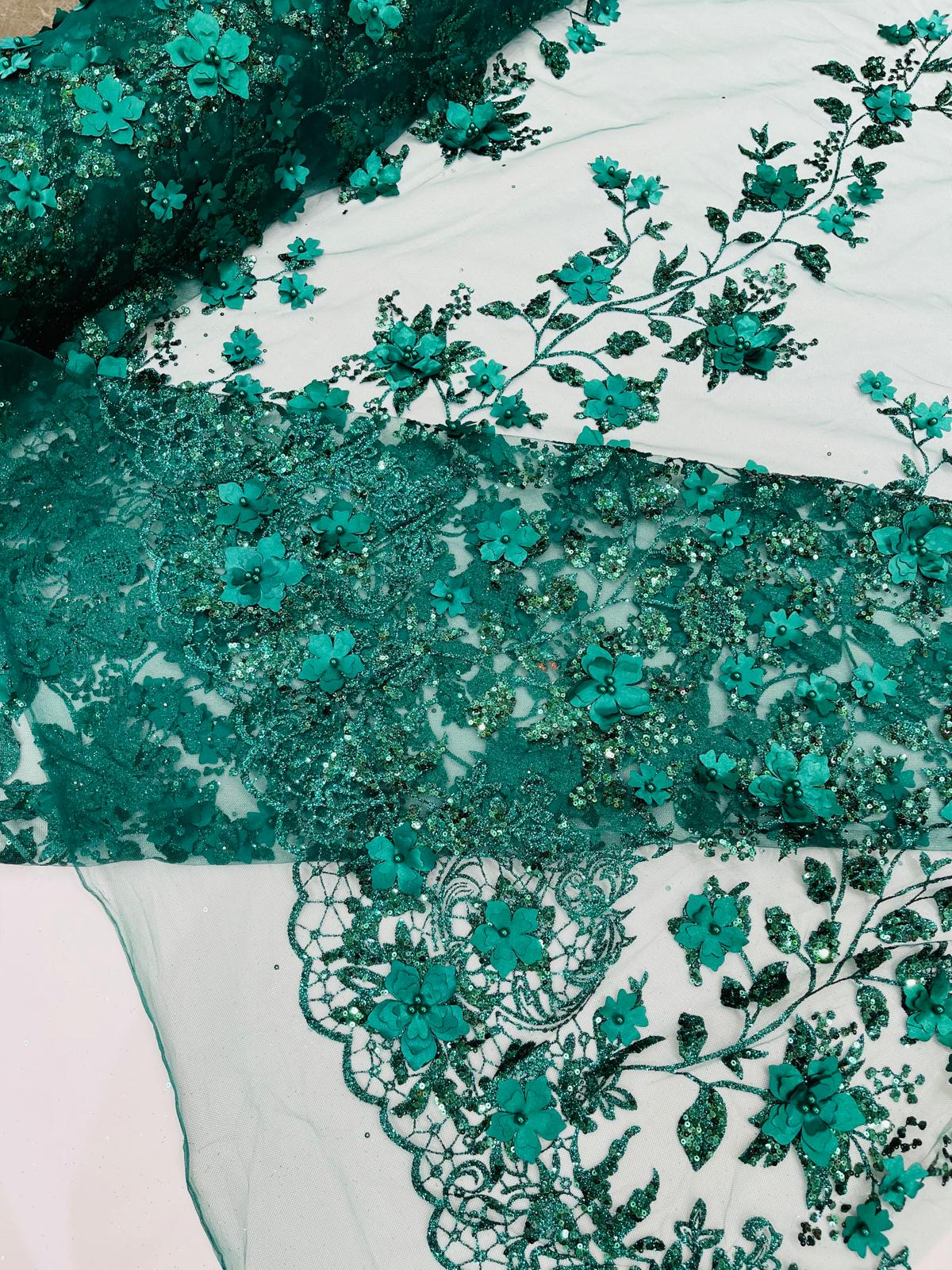 Princess Glitter 3d floral design fabric lace| New Creations Fabric & Foam Inc. - New Creations Fabric & Foam Inc