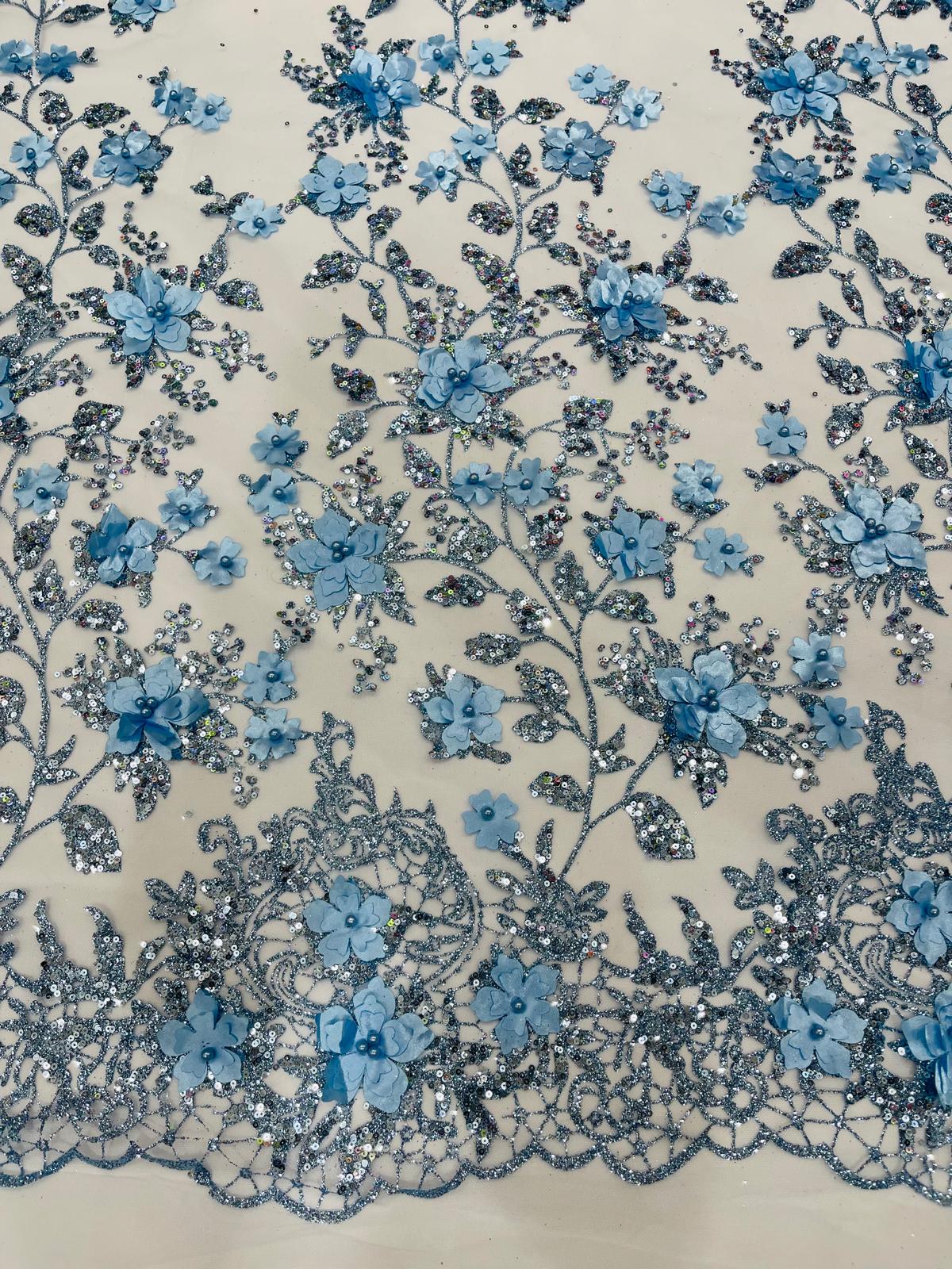 Princess Glitter 3d floral design fabric lace| New Creations Fabric & Foam Inc. - New Creations Fabric & Foam Inc