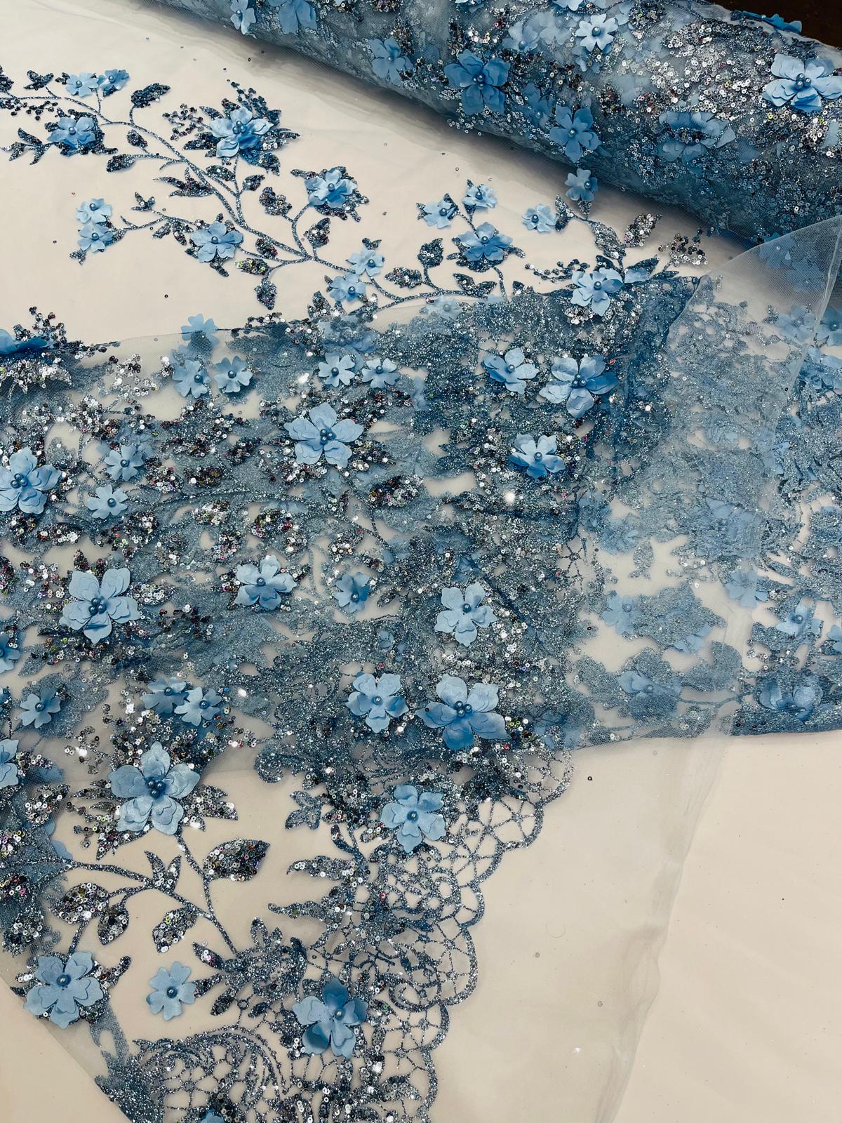 Princess Glitter 3d floral design fabric lace| New Creations Fabric & Foam Inc. - New Creations Fabric & Foam Inc