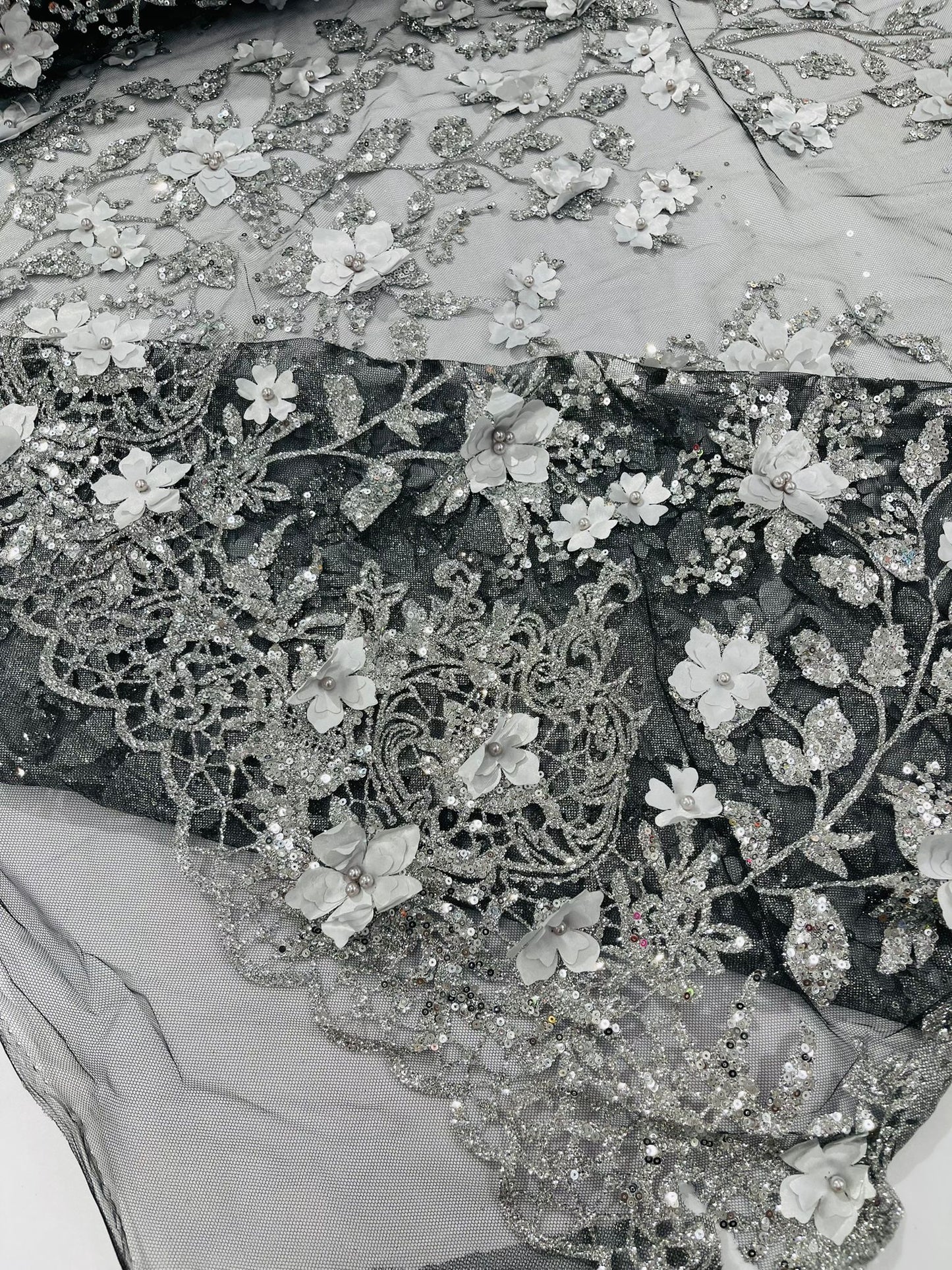 Princess Glitter 3d floral design fabric lace| New Creations Fabric & Foam Inc. - New Creations Fabric & Foam Inc